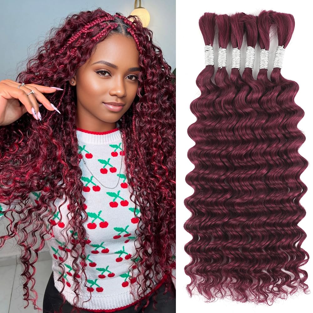 99J Human Braiding Hair 18 Inch 6 Bundles Deep Wave Bulk Human Hair for Braiding No Weft Brazilian Virgin Curly Human Hair Braiding Hair Extensions
