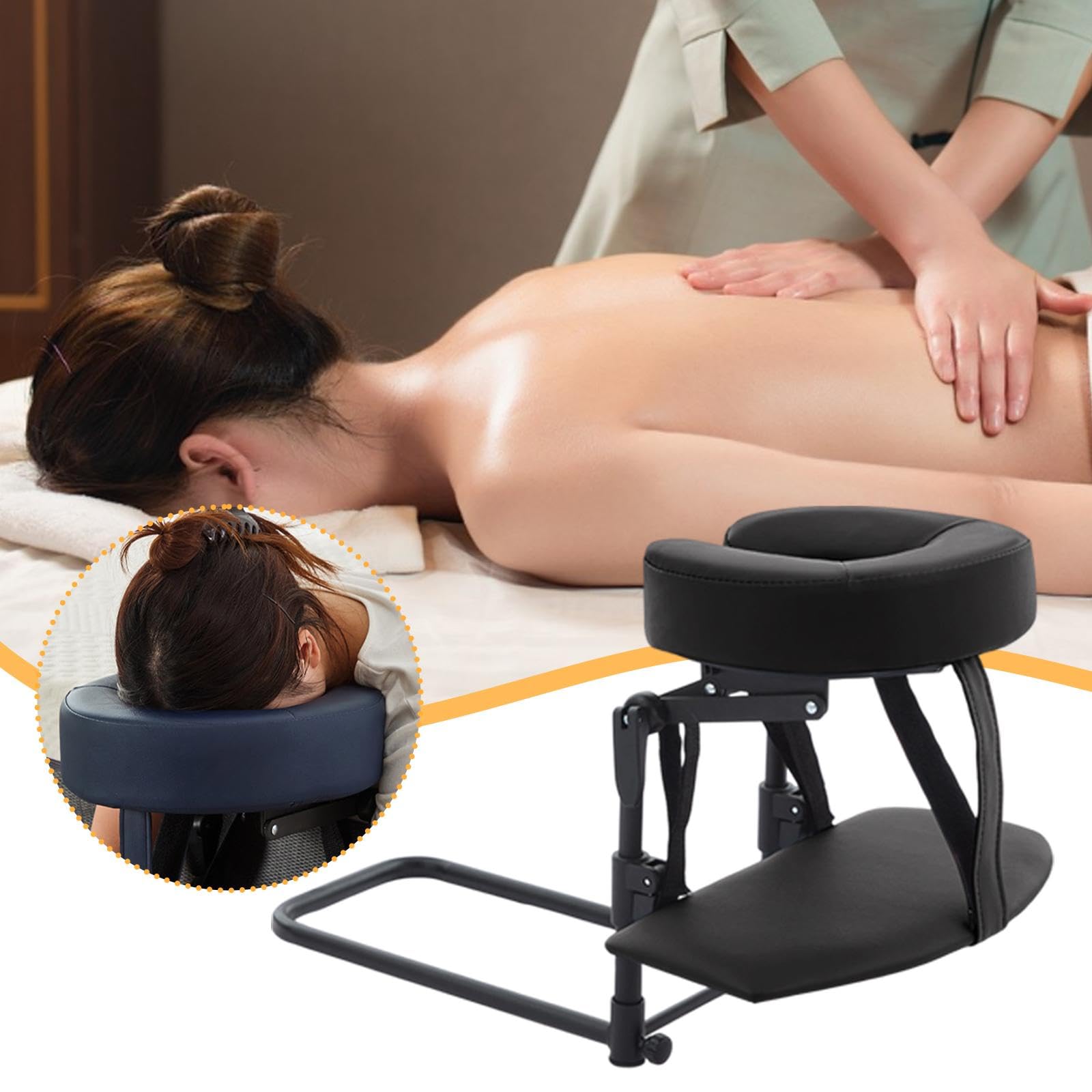Oshhni Poggiatesta per materasso Kit per massaggio domestico Altezza regolabile Cuscino a faccia in giù Multifunzione Comodo per lettino da bellezza, Nero