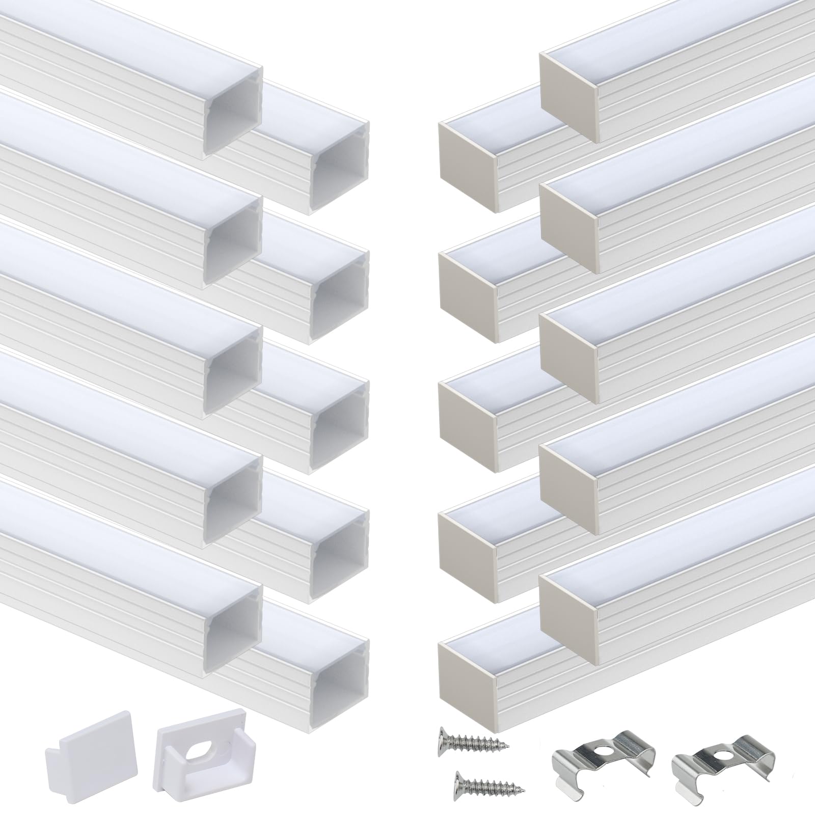 Muzata 20Pack 6.6FT/2M Plus-Size Spotless LED Channel Silver Aluminum LED Strip Diffuser Channel with Milky White Cover U103 WW 2M