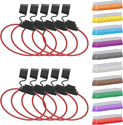 Newdeli Paquete de 10 portafusibles en línea de 14 AWG 12 V ATOATC resistente al agua en línea portafusibles con 100 fusibles de hoja estándar