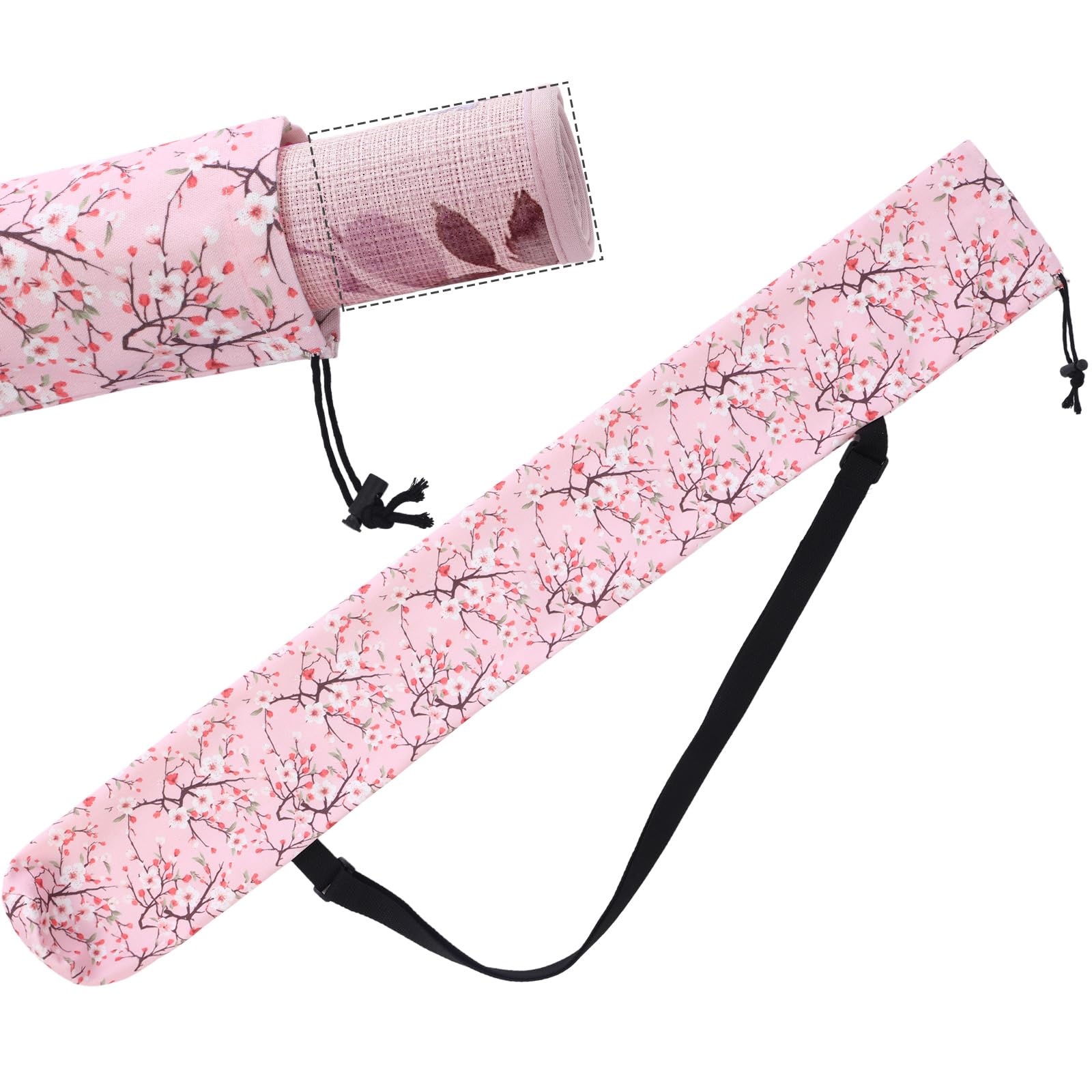 35 inch Mahjong Mat Carrying Bag with Strap Printed Drawstring Mahjong Holder Bag Outdoor Travel Canvas Storage for Board Games Yoga Mats Maps Tripod Photography Accessories(Peach Blossom)