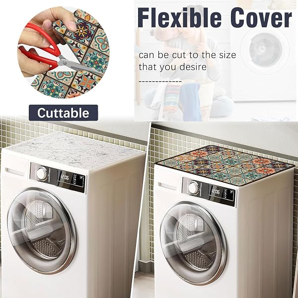 Housse de Machine à Laver,60x60 cm Tapis de Protection Antidérapant pour Dessus de Machine à Laver,pour Machine à Laver,Sèche-Linge,Cuisines,Salles de Bains,Camping Cars - 4