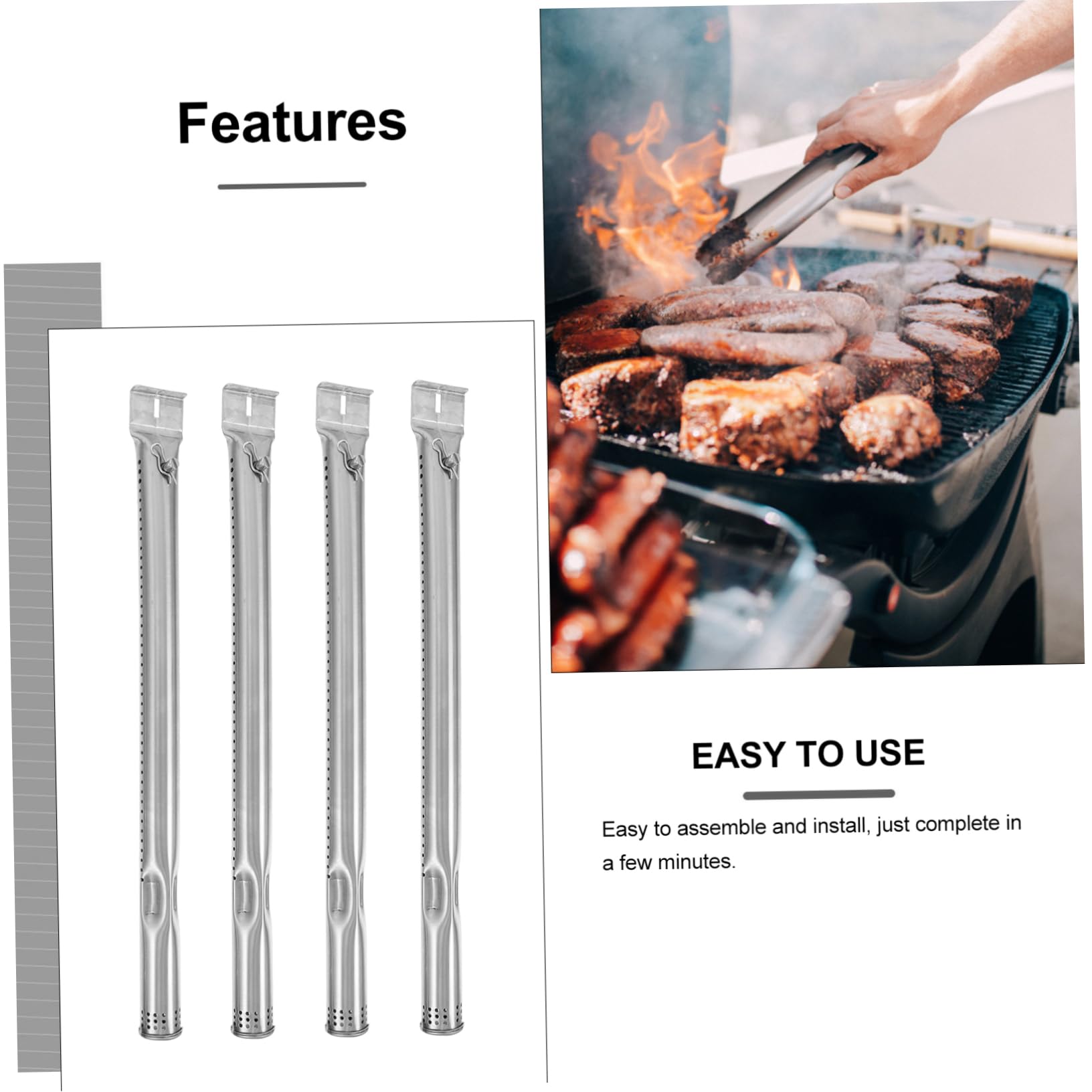 HEMOTON 4pièces Tube De Brûleur Acier Inoxydable pour Four à Gaz De Rechange pour Barbecue Résistant Chaleur