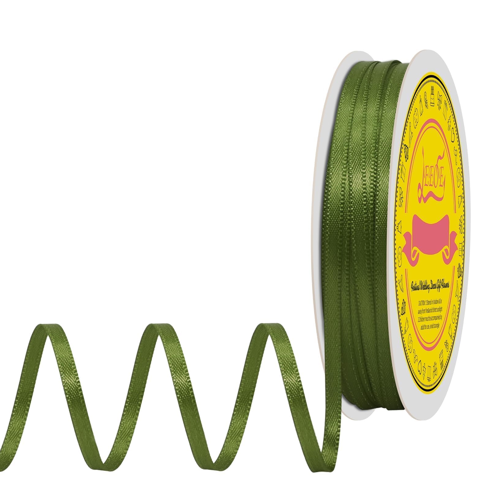 Double Face Moss Satin Thin Ribbon 1/8 inch X 50 Yards Polyester Moss Ribbon for Gift Wrapping Very Suitable for Weddings Party Hair Bow Invitation Decorations and More