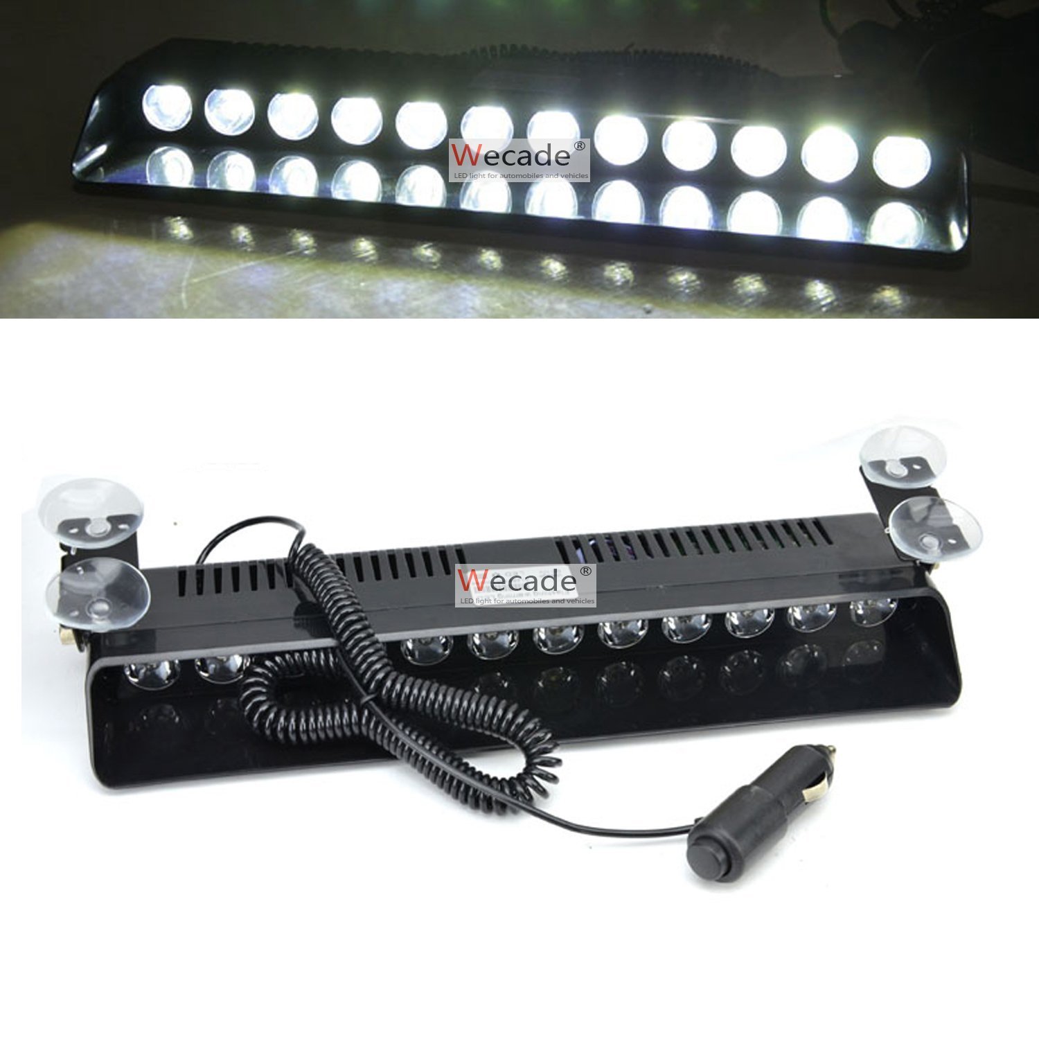 WecadeÃ?® 12w 12 Leds Car Truck Emergency Strobe Flash Light Windshield Warning Light (White) by wecade