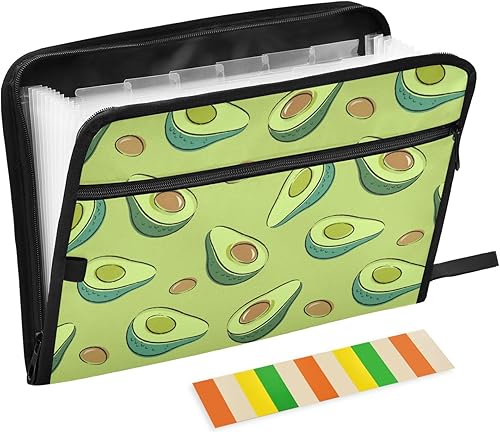 ZZKKO Carpeta de archivos expandibles con etiquetas adhesivas, color verde aguacate, 13 bolsillos, organizador de documentos, tamaño carta, tamaño