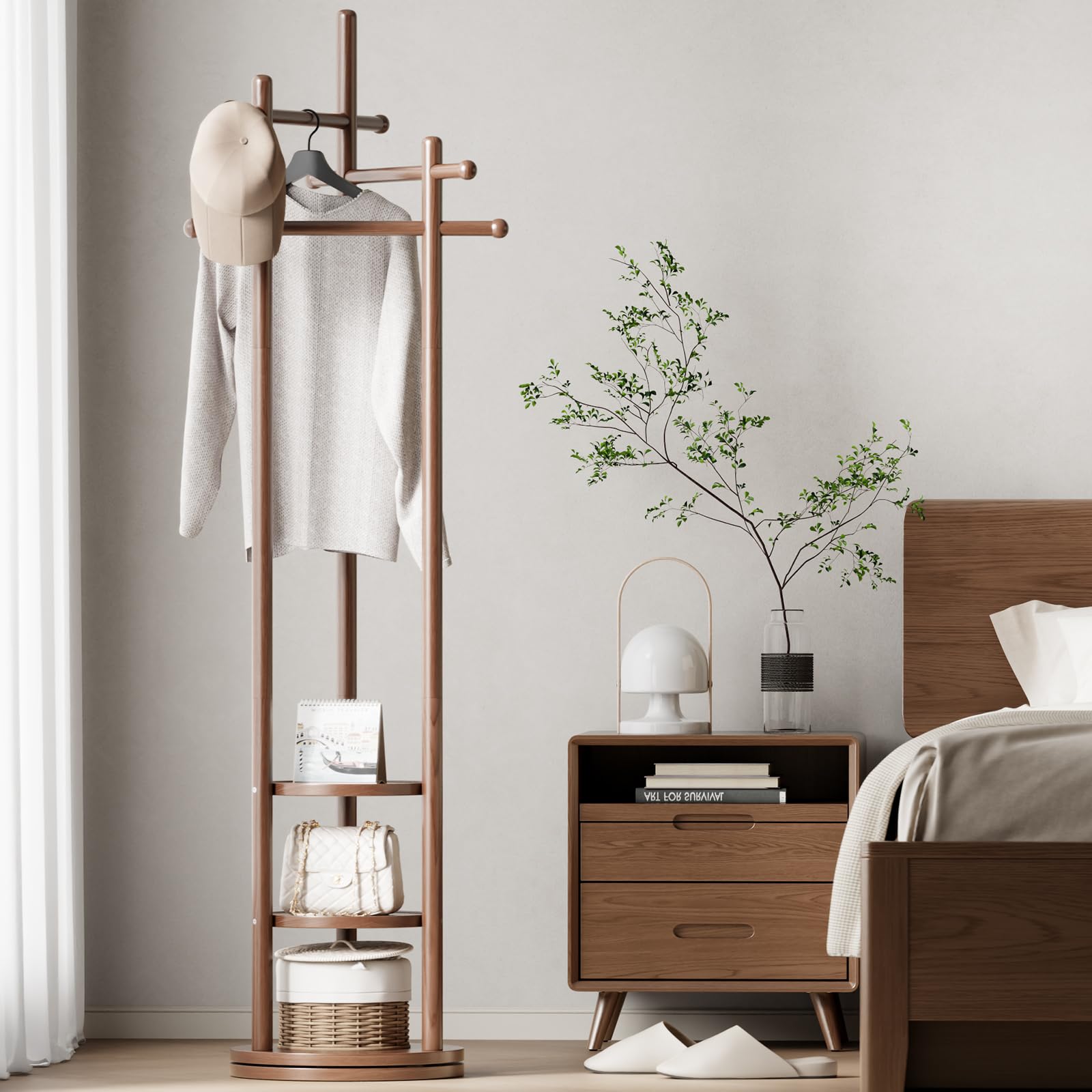 Amazon.com: KASLANDI Coat Rack, Solid Wood Rotating Coat Rack ...