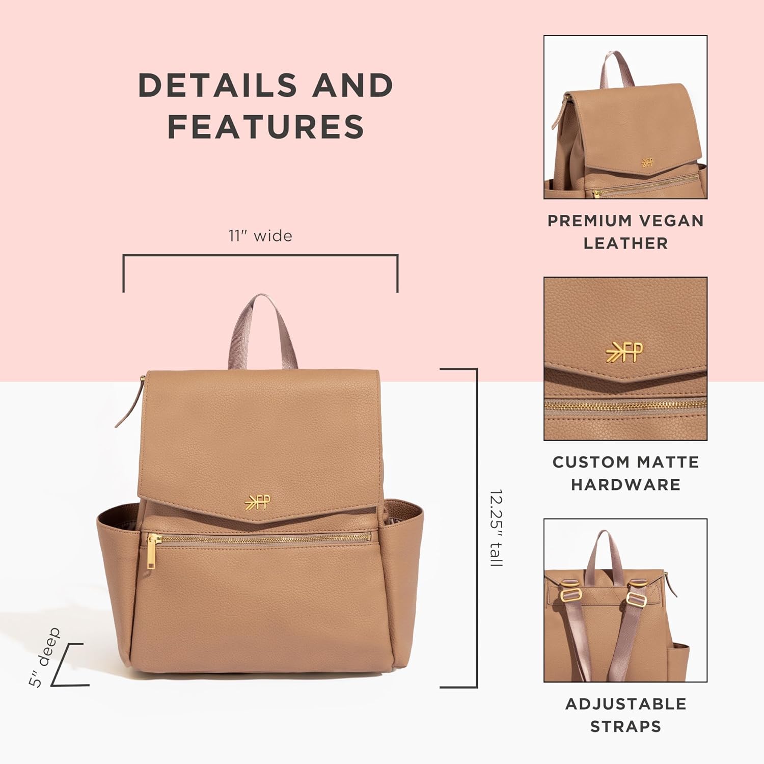 Leather Mini Diaper Bag Backpack, Compact Size with Changing Pad & Insulated Pockets | Freshly Picked - Image 3