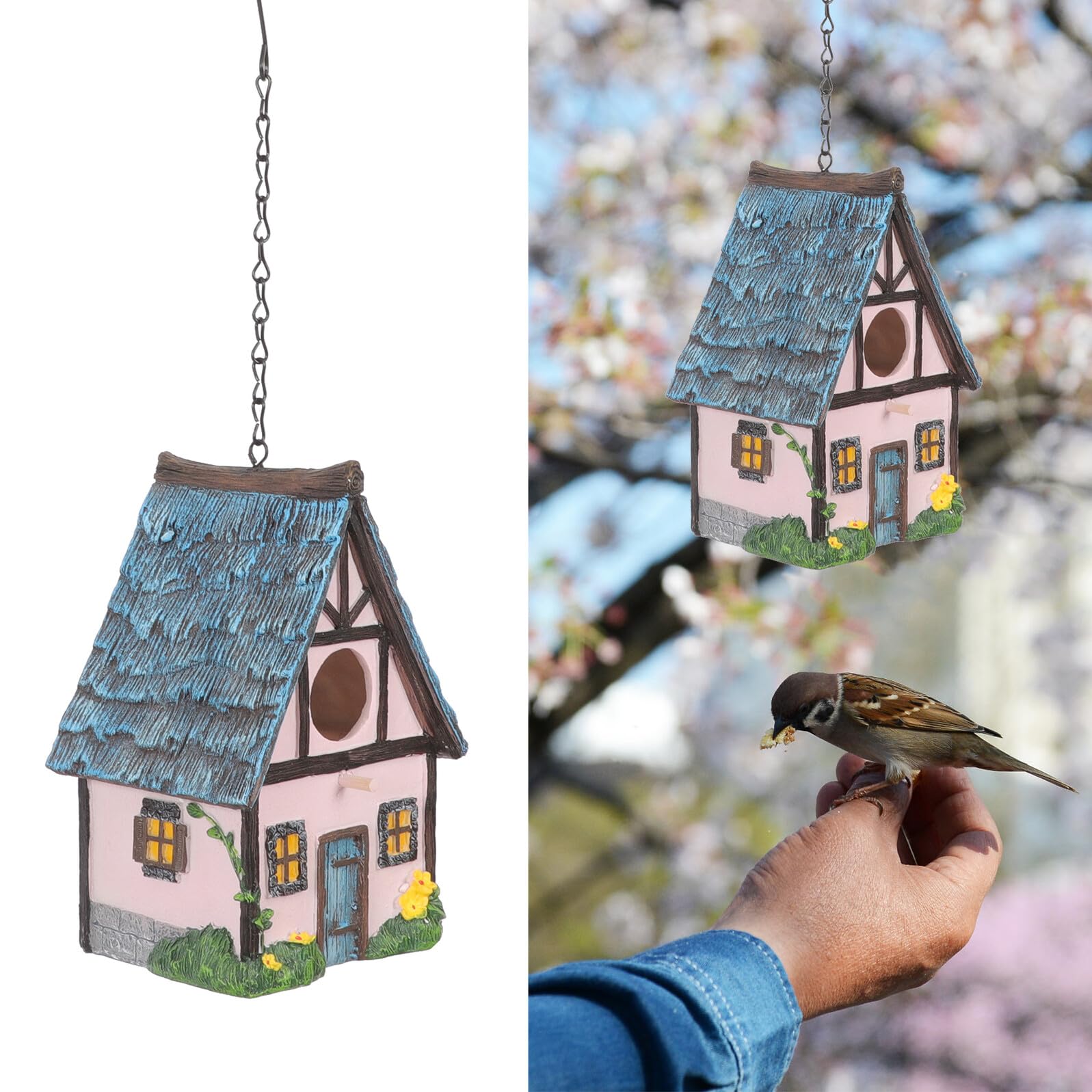 FRCOLOR Wetterfestes Resin Vogelhäuschen zum Aufhängen für Garten und Balkon Dekoratives Farbenfrohes Nistkasten dekoobjekt Einfach Montierbar für Wildvögel und Außenbereiche