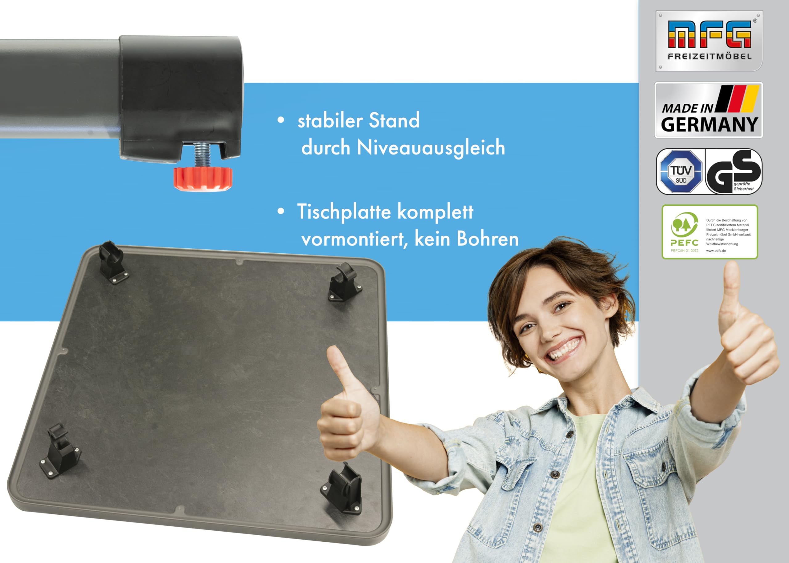 MFG Boulevardklapptisch 70x70 cm, anthrazit/Schiefer