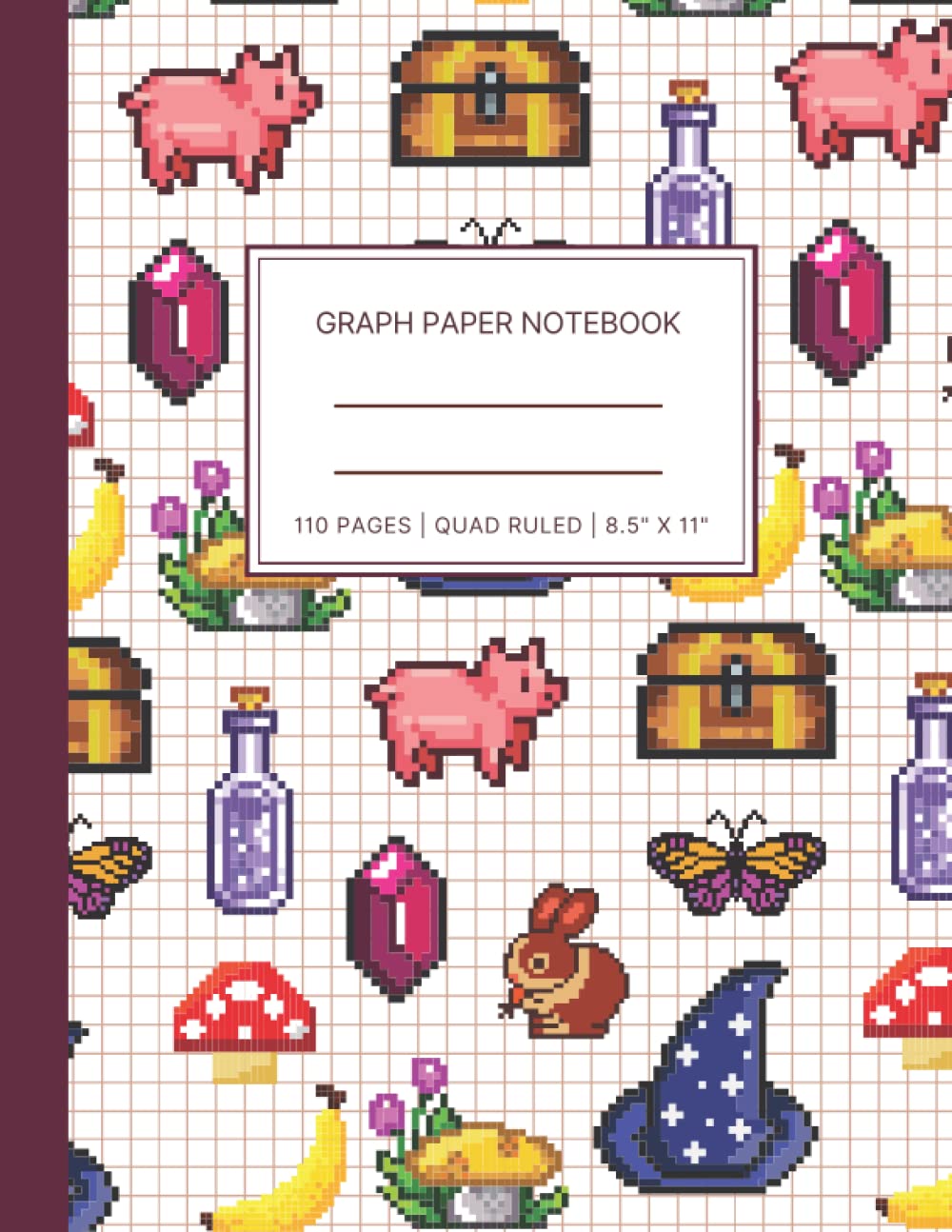 Graph Paper Notebook Quad Ruled with Pixel Art in Maroon: 8.5x11, 110 pages for Art, Science and Design: Graph Paper Notebook