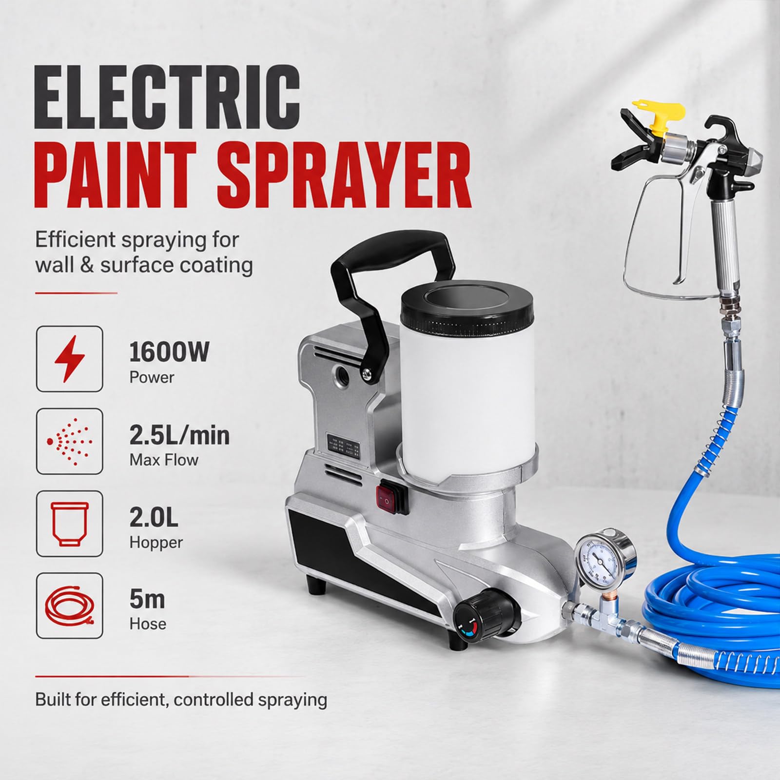 Agregat Malarski Airless 1600W, 2,5 L/min, Wąż 5m & Dysza 517