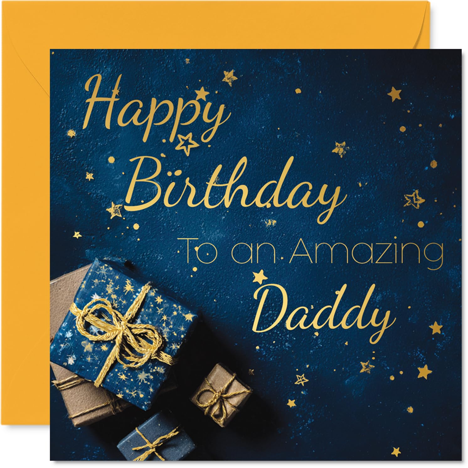 Gold Daddy Birthday Card - Golden Gifts - Happy Birthday Card for Daddy from Son Daughter, 145mm Golden Bday Greeting Cards