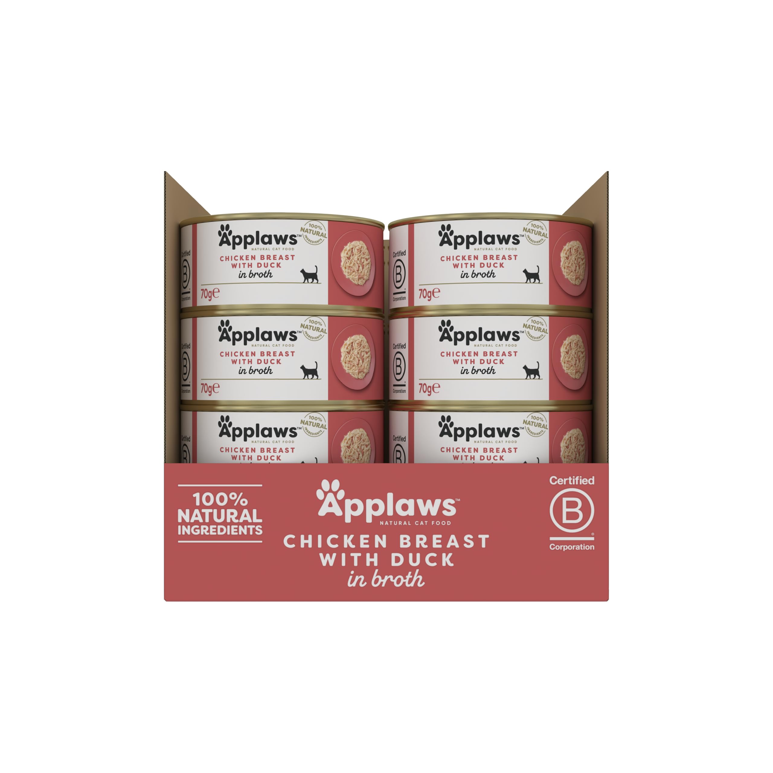 Applaws 100% Natural Wet Cat Food, Chicken with Duck in Broth, 70 g Tin (Pack of 24)