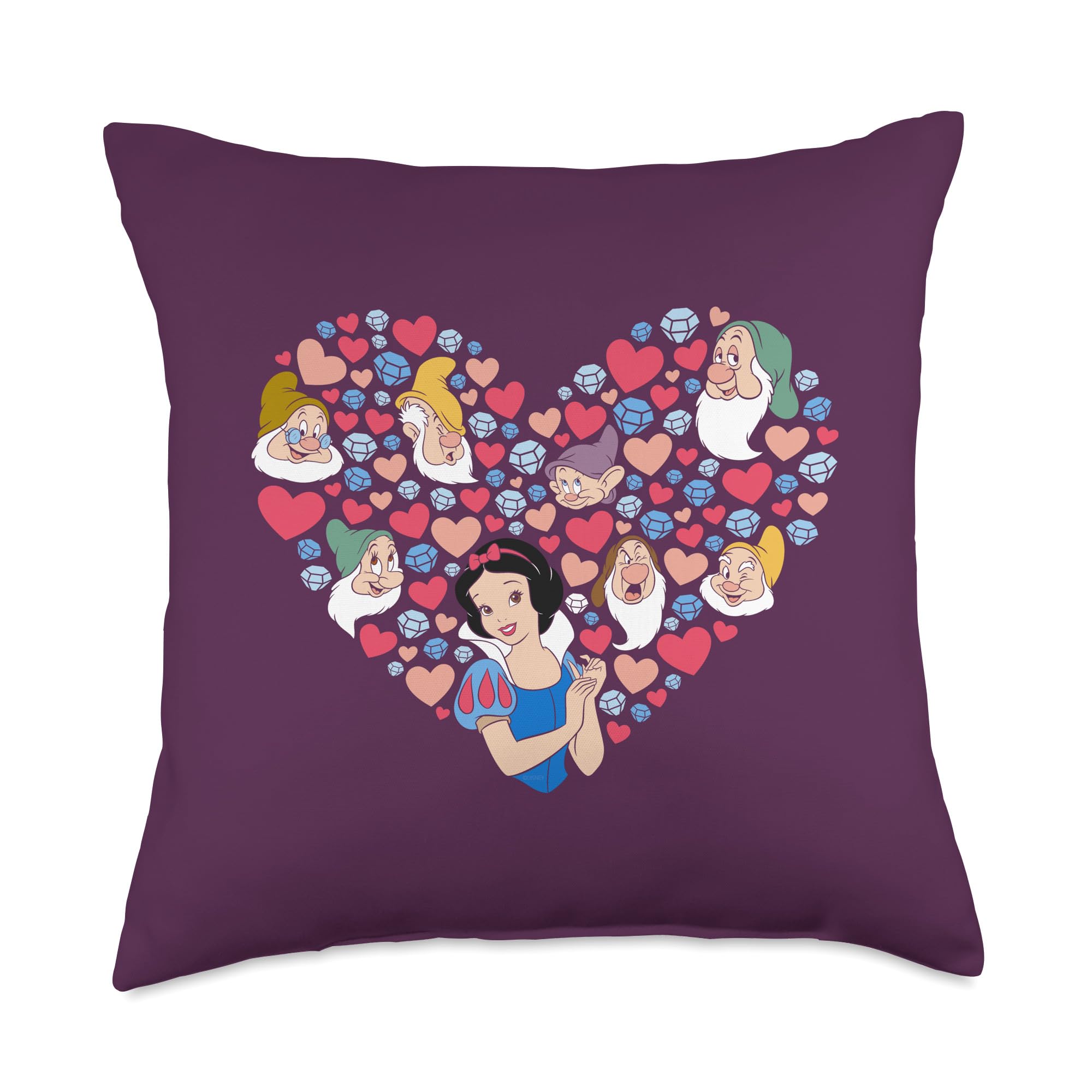 Coussin Disney Blanche Neige et les Sept Nains déco Saint-Valentin 18x18