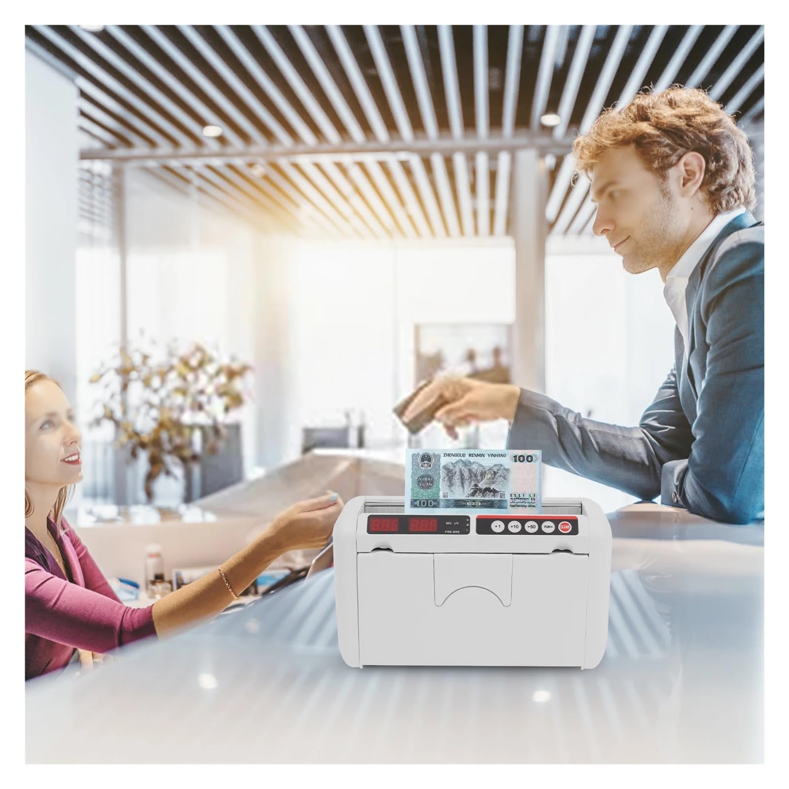 Contatore di denaro, Contasoldi bianco a batteria da 25 W, 800 banconote/min for banche e finanza