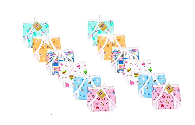 Fareto New Born Baby Double Layer 12 Cotton Nappies/Tying Langots/Cloths Nappies(Assorted)(Double Layer Cotton) (3-6 Months)