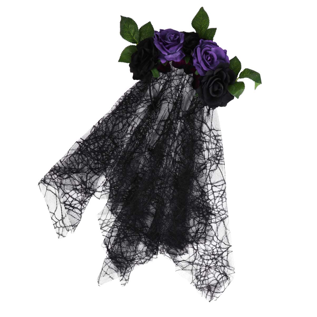 Bridal Veil Halloween Veil Headband Rose Flower Headband Halloween Spider Web Headpiece Floral Day of the Dead Headpiece Party Favor (Black) Makeup Hairband