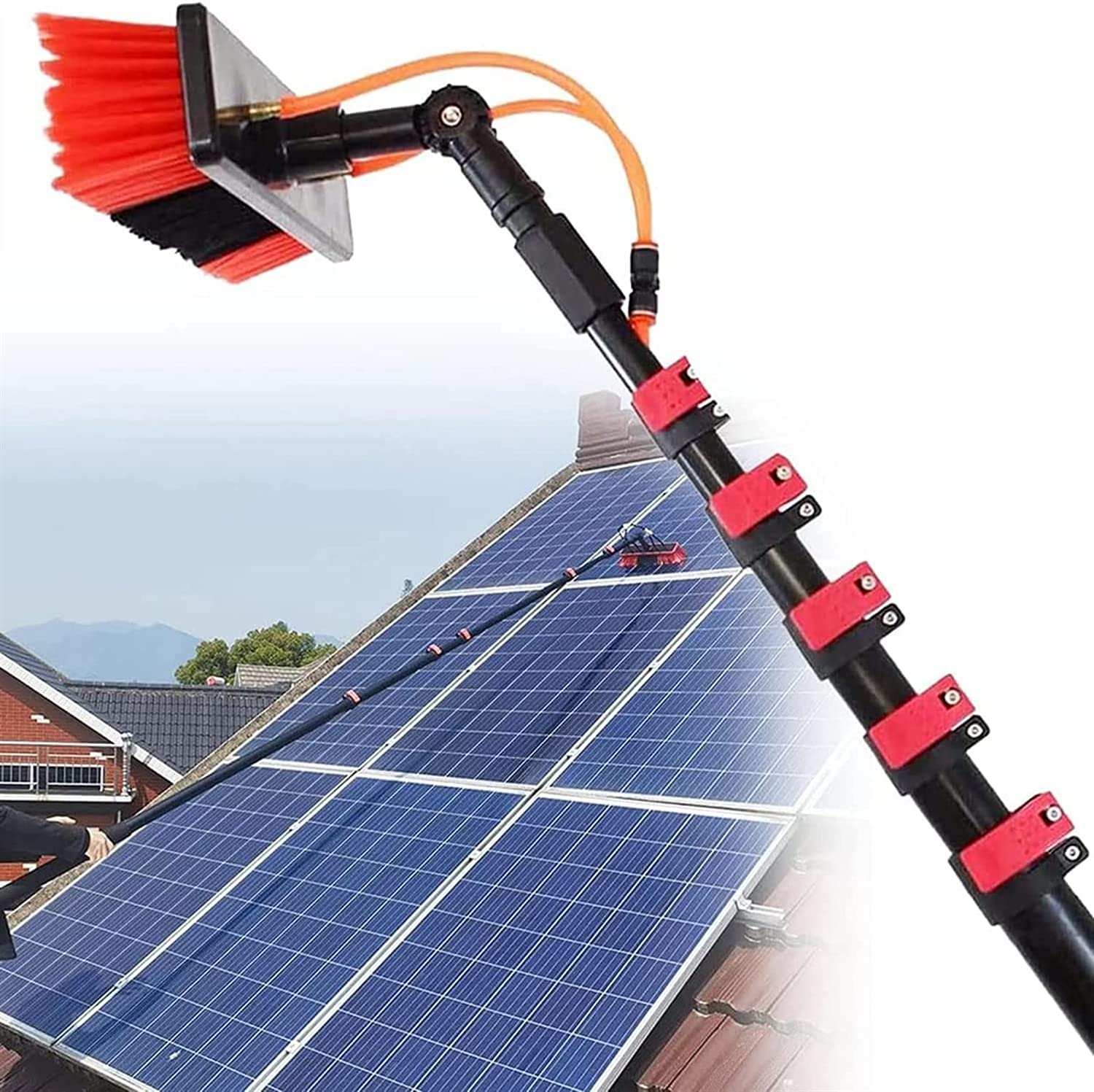 GTHTUHFD Professional Window Cleaning Kit - 24Ft Telescopic Pole Water-Fed Brush & Cloth For Solar Panel & Window Washing - 3.6-11M Adjustable Cleaning Equipment,18FT/5.4M