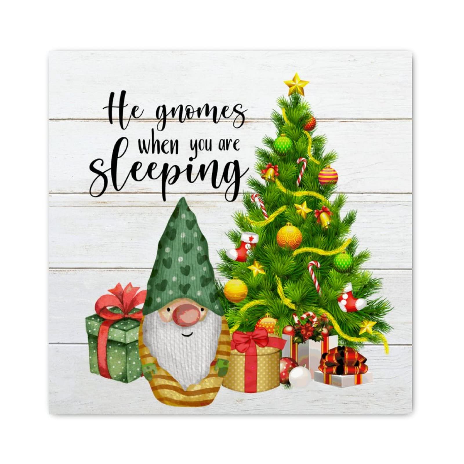 Panneau de Noël en bois gnomes pour une décoration murale chaleureuse et vintage