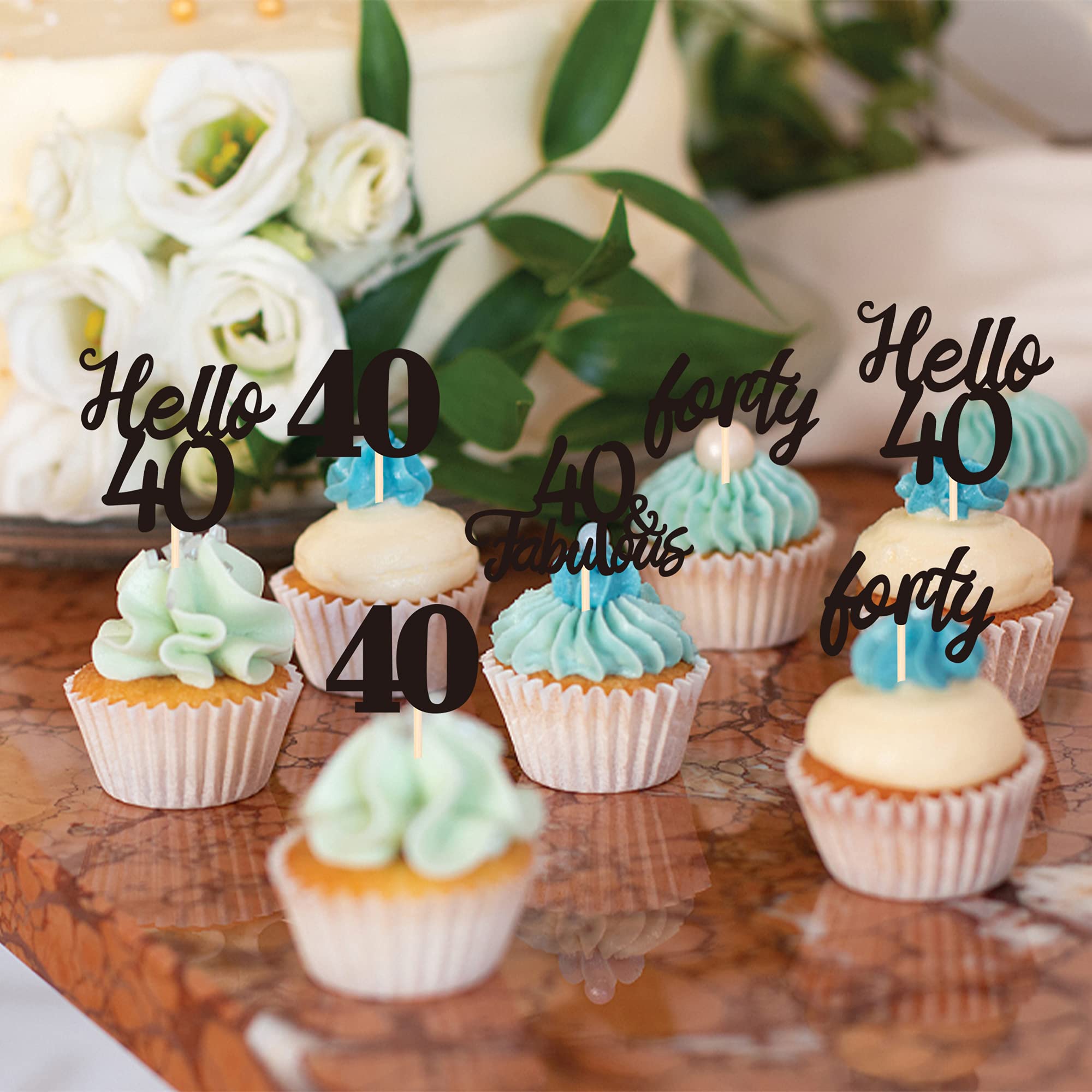 Snapklik.com : 24 PCS 40th Birthday Cupcake Toppers Hello 40 Forty 40 ...