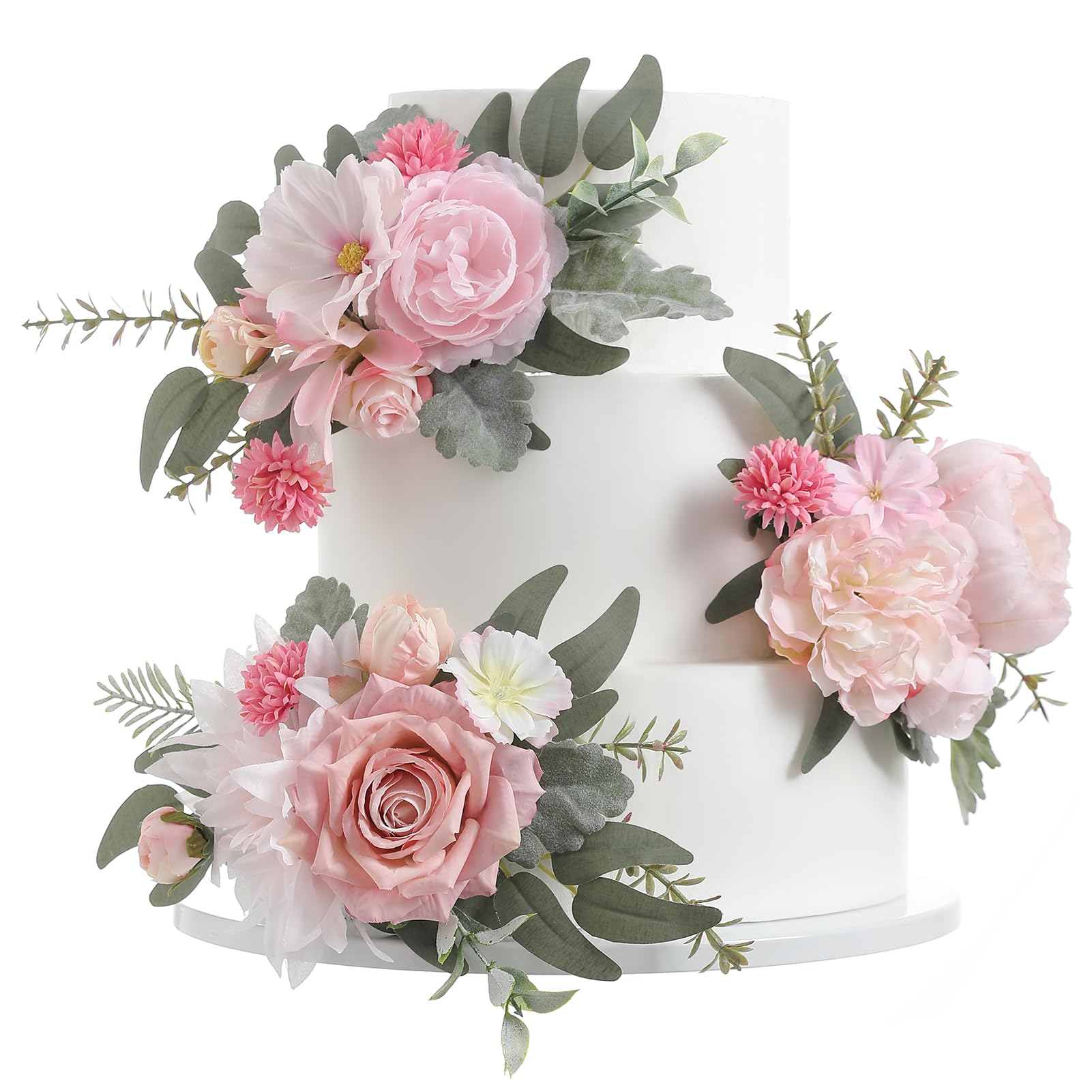 Serra Flora 3Pcs Pre-made Silk Flowers Cake Topper Wedding Artificial Flowers Decor Blusher Pink Flowers Cake Decorations for Girl Sweet Weddings Boho Party Supplies.