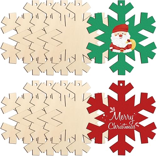 Adornos de Navidad de madera de gran tamaño de 7 pulgadas para pintar, 10 unidades, recortes de copo de nieve en blanco, adorno de madera sin