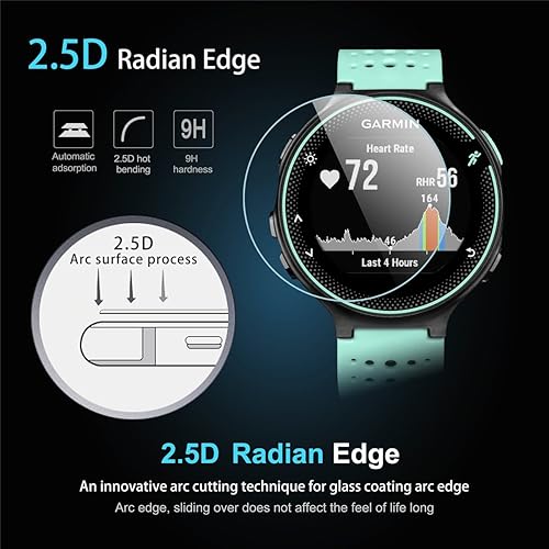 Miniatura 7 de Paquete de 4 protectores de pantalla de vidrio templado para Garmin Forerunner 220/225/230/235/620/630, dureza 2.5D 9H, película protectora de
