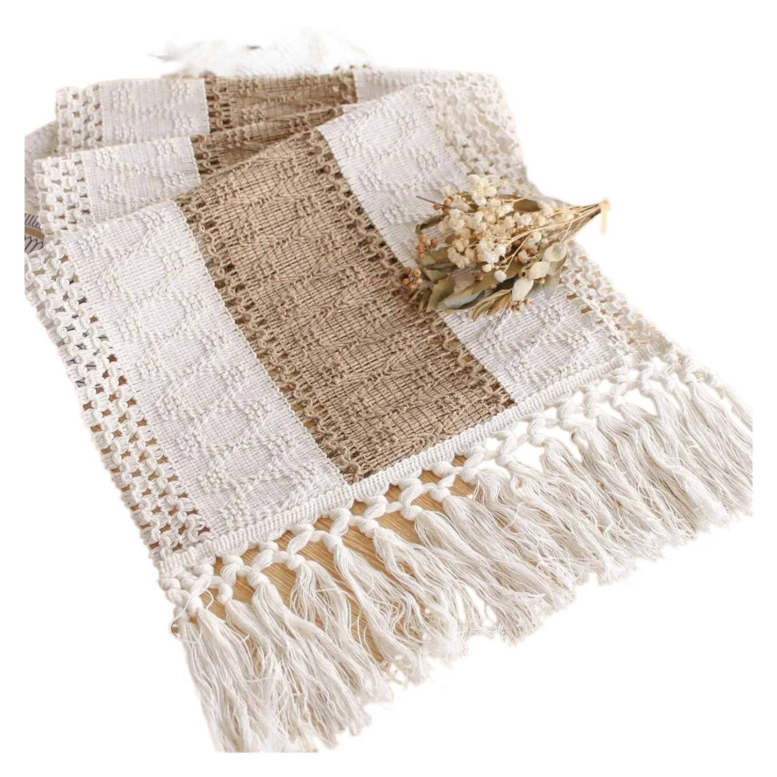 ZRHWSPD Retro Table Runner Table Runner For Summer Home Decor With Tassels 72 Inches Long Farmhouse Rustic Table Runner Cream & Brown Macrame Burlap Table(30x120cm)