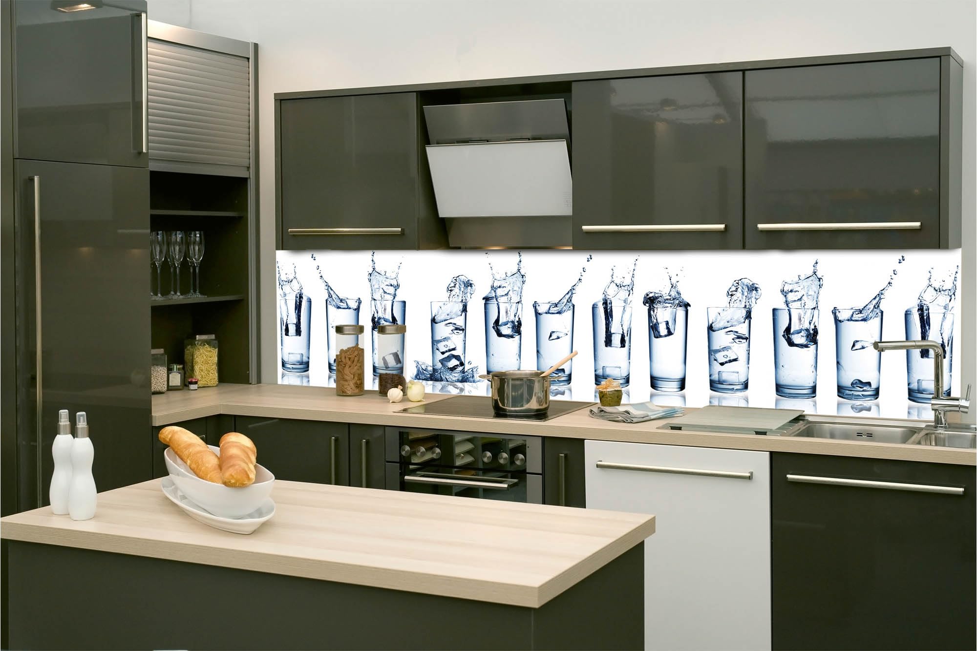 Dimex Film autocollant pour crédence de cuisine - Avec éclaboussures d'eau dans des verres - 260 x 60 cm - Film décoratif - Protection contre les éclaboussures - Fabriqué en UE