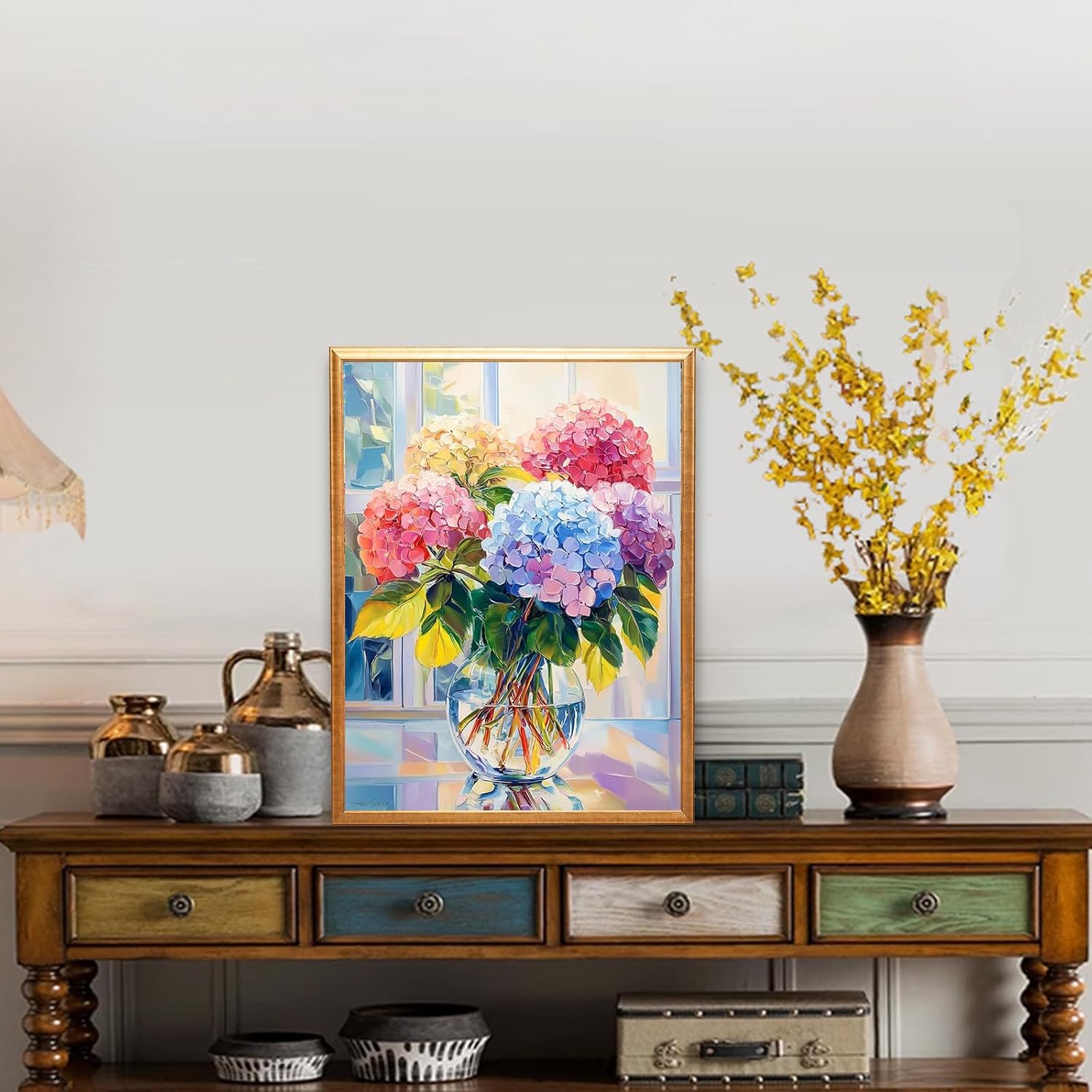 bestact Framed Hydrangea Paint by Numbers Kits for Adults,Flowers Painting by Numbers with Framed for Beginner on Canvas Easy DIY Painting Kits for Home Wall Decoration and Gifts,8x12INCH (Flower3)