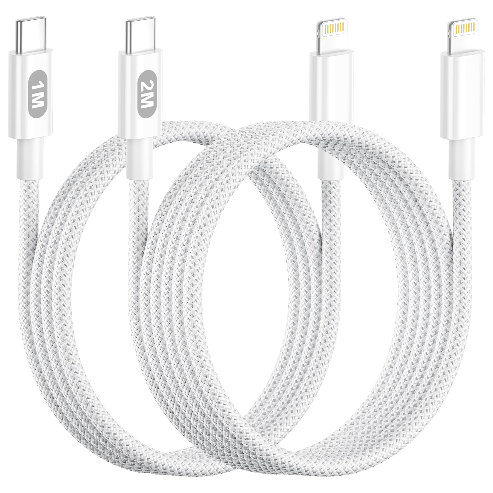 Kabel USB C do Lightning 1M+2M [MFi certyfikowany] Kabel ładowania iPhone'a Kabel USB C do Lightning 2.4A Kabel USB C do iPhone'a Lead Wire dla Apple iPhone 14 Pro Max/13/12 Mini/11/X/8/iPad | Szybka ładowarka do iPhone Nylon Kabel Lightning USB C Przewód