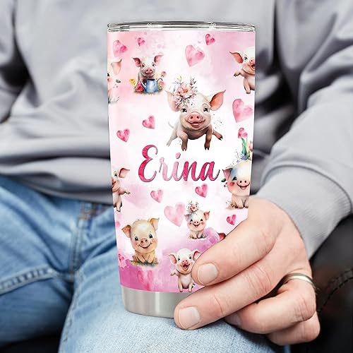 Miniatura 3 de Vaso de cerdo personalizado personalizado con nombre, estampado de animales, acero inoxidable, regalo de cumpleaños para niñas, amantes de los