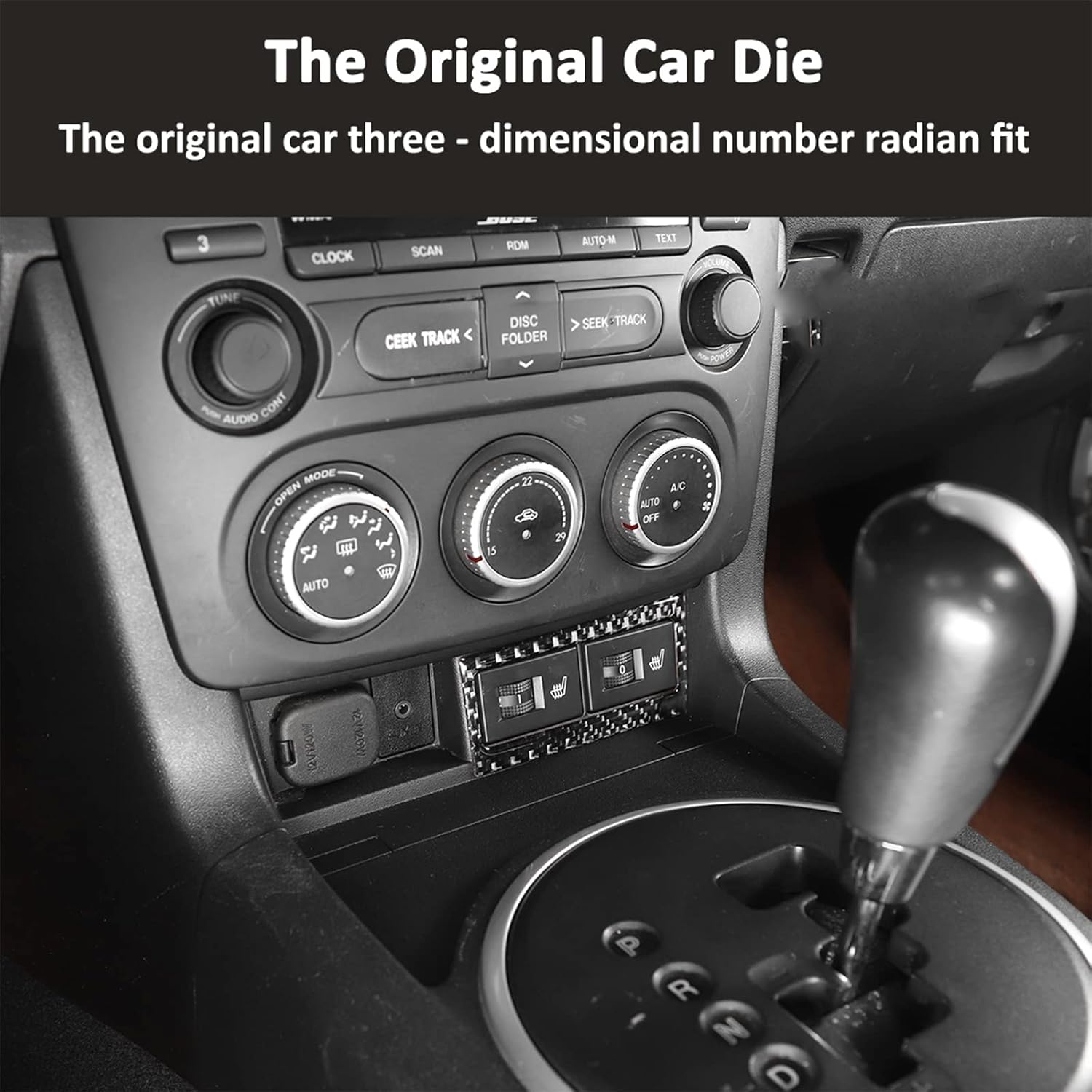 Soft Carbon Fiber 3D Sticker Central Control CD Multi-Function Button Panel Sticker,Seat Heating Switch Frame Sticker,for Mazda MX-5 NC RF Miata 2009-2014 (Black Carbon Fiber)