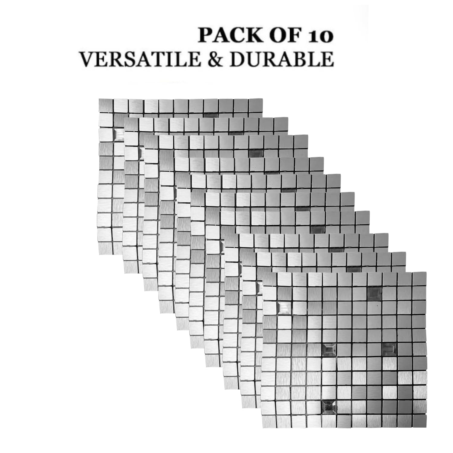 OCEANO 10pz Pannelli adesivi 3d decorativi parete muro carta da parati mattonelle mosaico piastrelle wallpaper casa cucina soggiorno camera da letto bagno PET 30x30cm (Mosaico Argento)