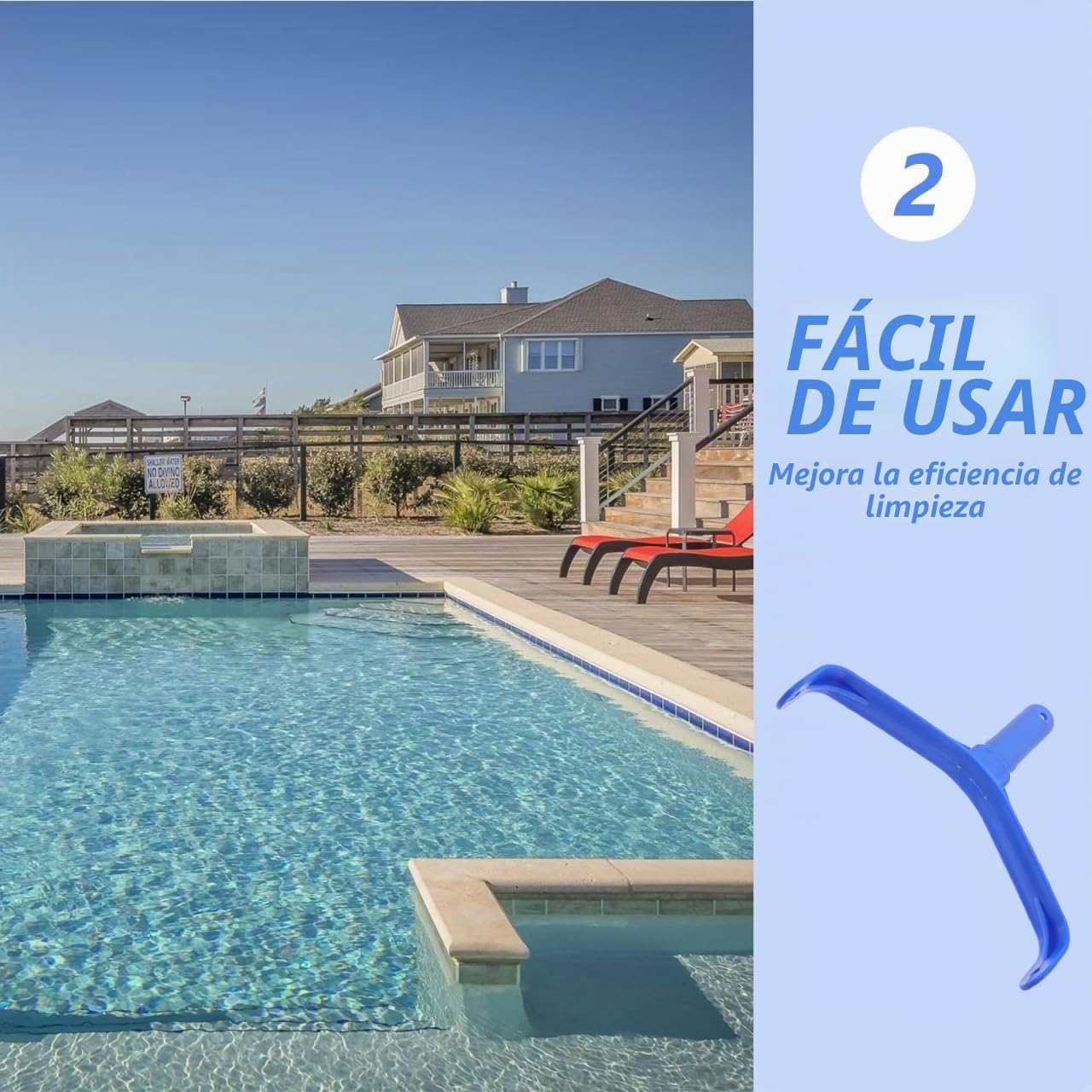 Mango para Cabezal De SuccióN De Piscina Curvado Accesorio Universal para Limpieza Eficiente Fondo De Piscina Azul Ergonomía FáCil InstalacióN