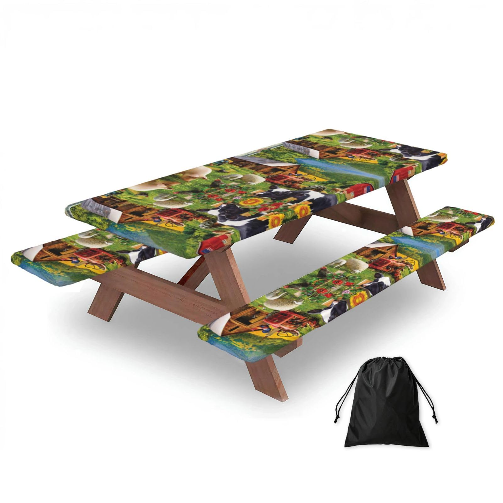 Farm Animals Print 3 Pack Wipeable Picnic Bench Cover And Table Cover Lightweight Table Cloth For Camping Outdoor