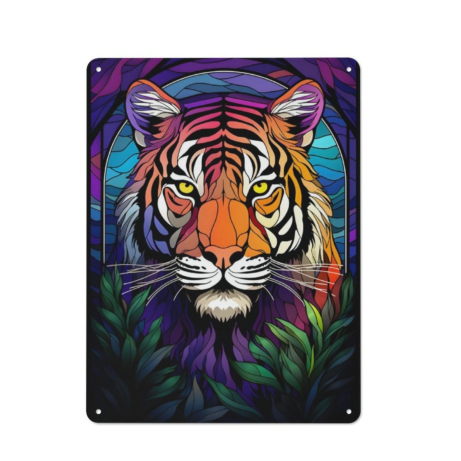 Colorful Tiger Tin Wall Plaque 40x30cm, Rustic Cottage Wall Art for Dining Room, Cafe, Entryway Or Family Room