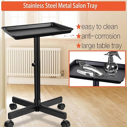 Miniatura 3 de Bandeja de salón con ruedas,Carrito de belleza con ruedas ajustable en altura,Equipo profesional de salón para peluquería/Spa/uso doméstico Negro