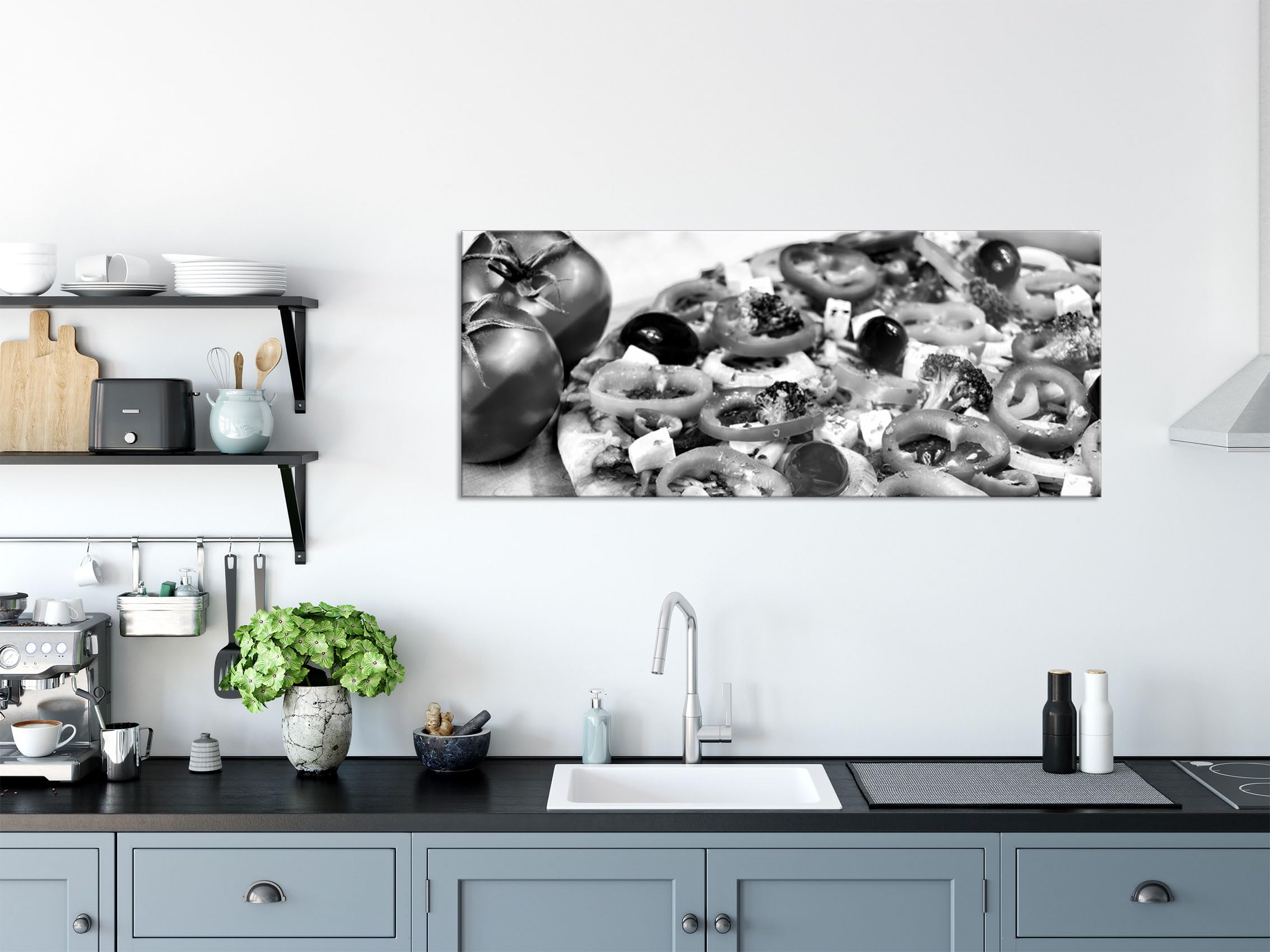 Pixxprint Glasbild Panorama, Wandbild aus Echtglas, Pizza Salami Italien Italy, 120x50 cm, inkl. Aufhängung und Abstandshalter