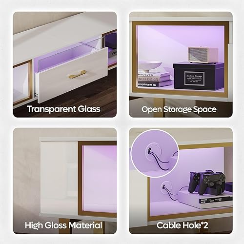 Miniatura 4 de Bestier Soporte de TV con luces LED para televisores de hasta 80 pulgadas, moderno centro de entretenimiento con almacenamiento abierto y cajón de