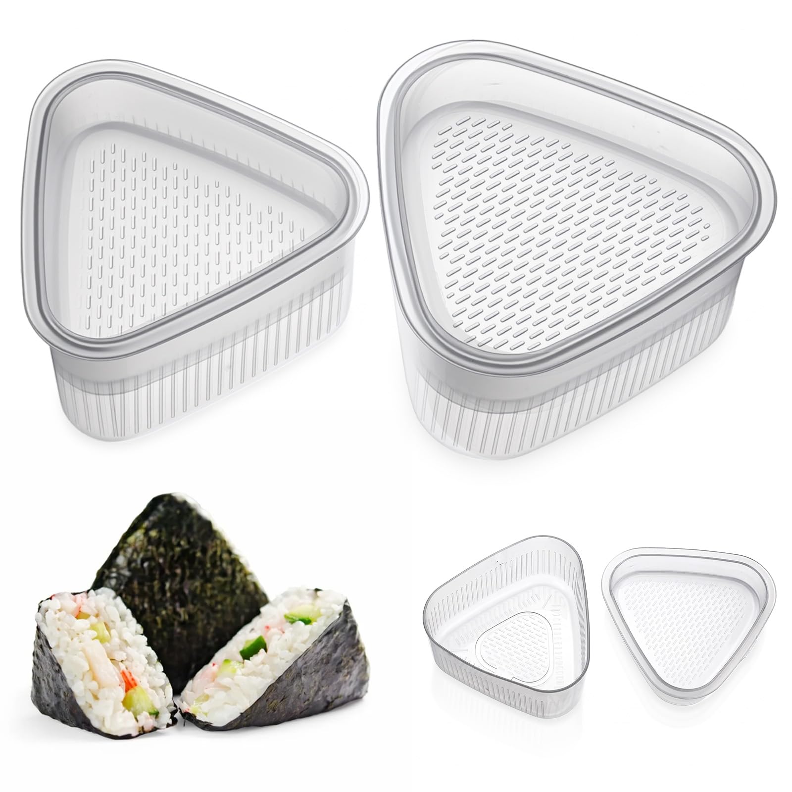 2PCS Triangle Onigiri Rice Ball Mold, Triangle Sushi Mold, 2 Sizes Clear Onigiri Molds, Non-Stick Japanese-Onigiri Molds for Lunch Bento