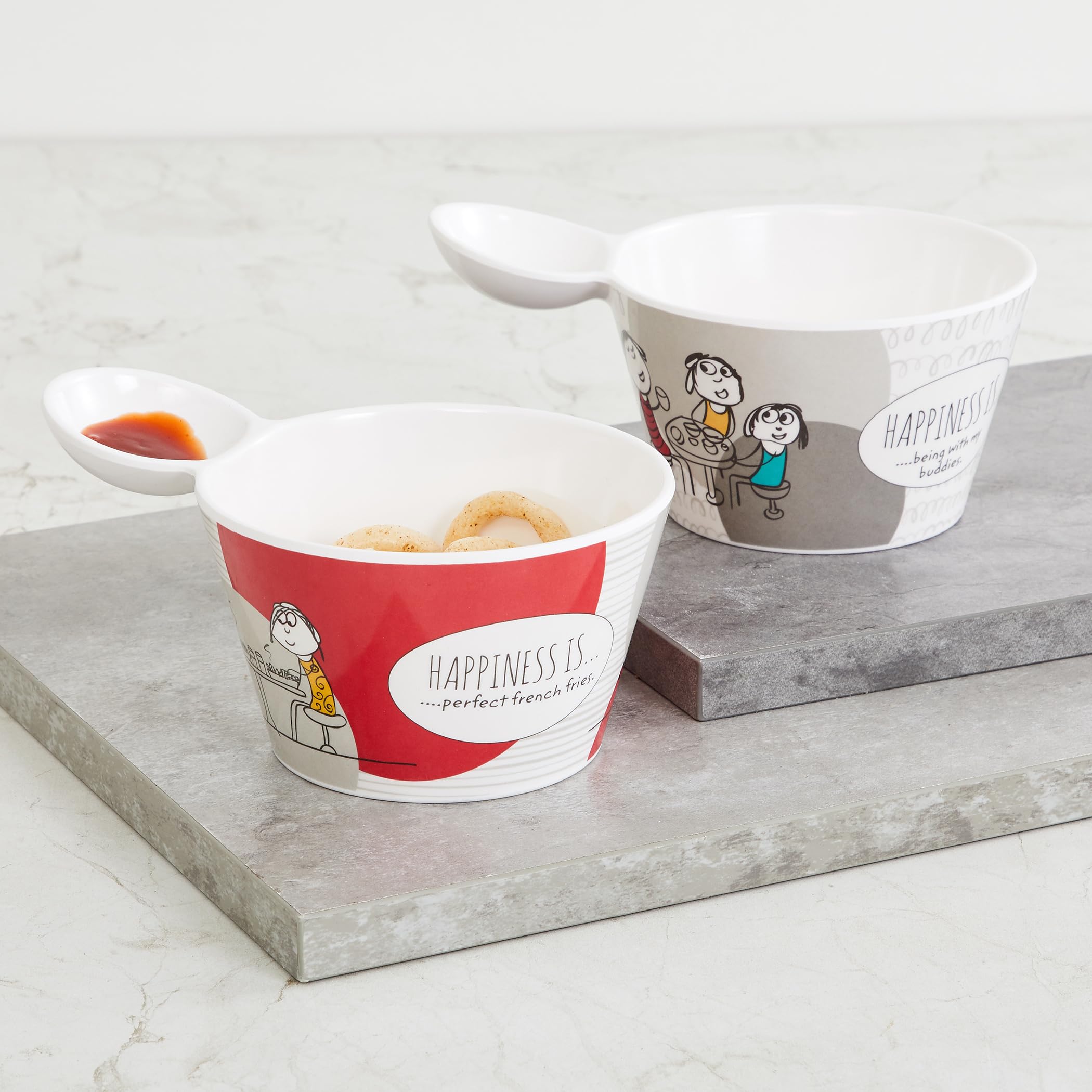 Home Centre Meline Aleka Happiness Printed Fries Bowl - Set of 2-600 ml