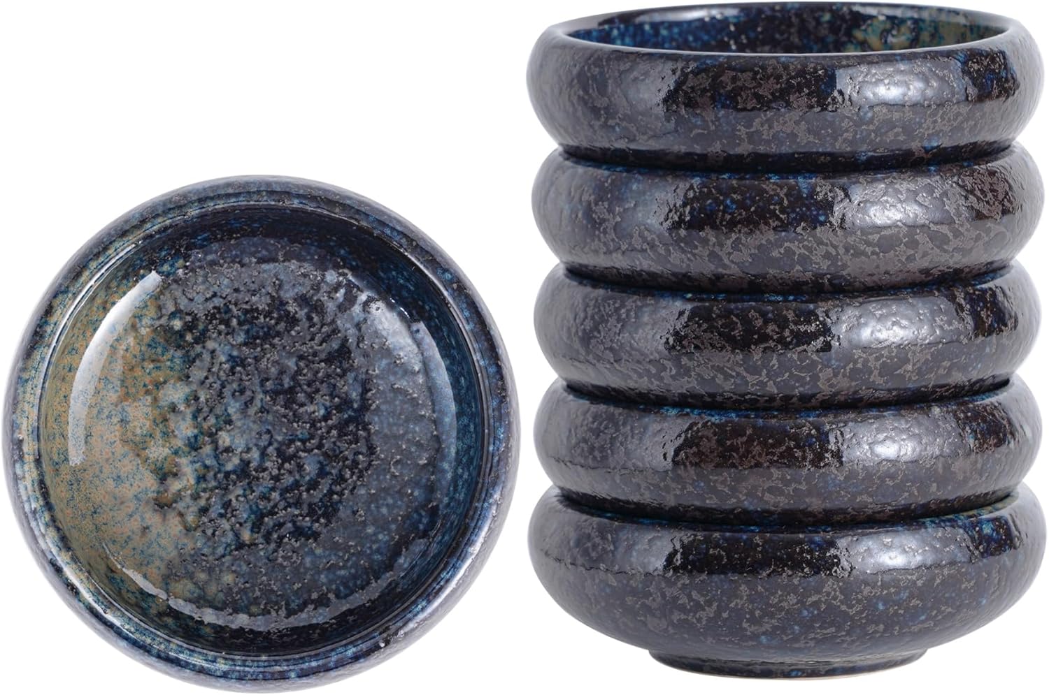 Uaral Soy Sauce Dish Sushi Dipping Bowls Pinch Bowl Stoneware Japanese Small Serving Dish Set,3.75 Inch Set of 6 (White)