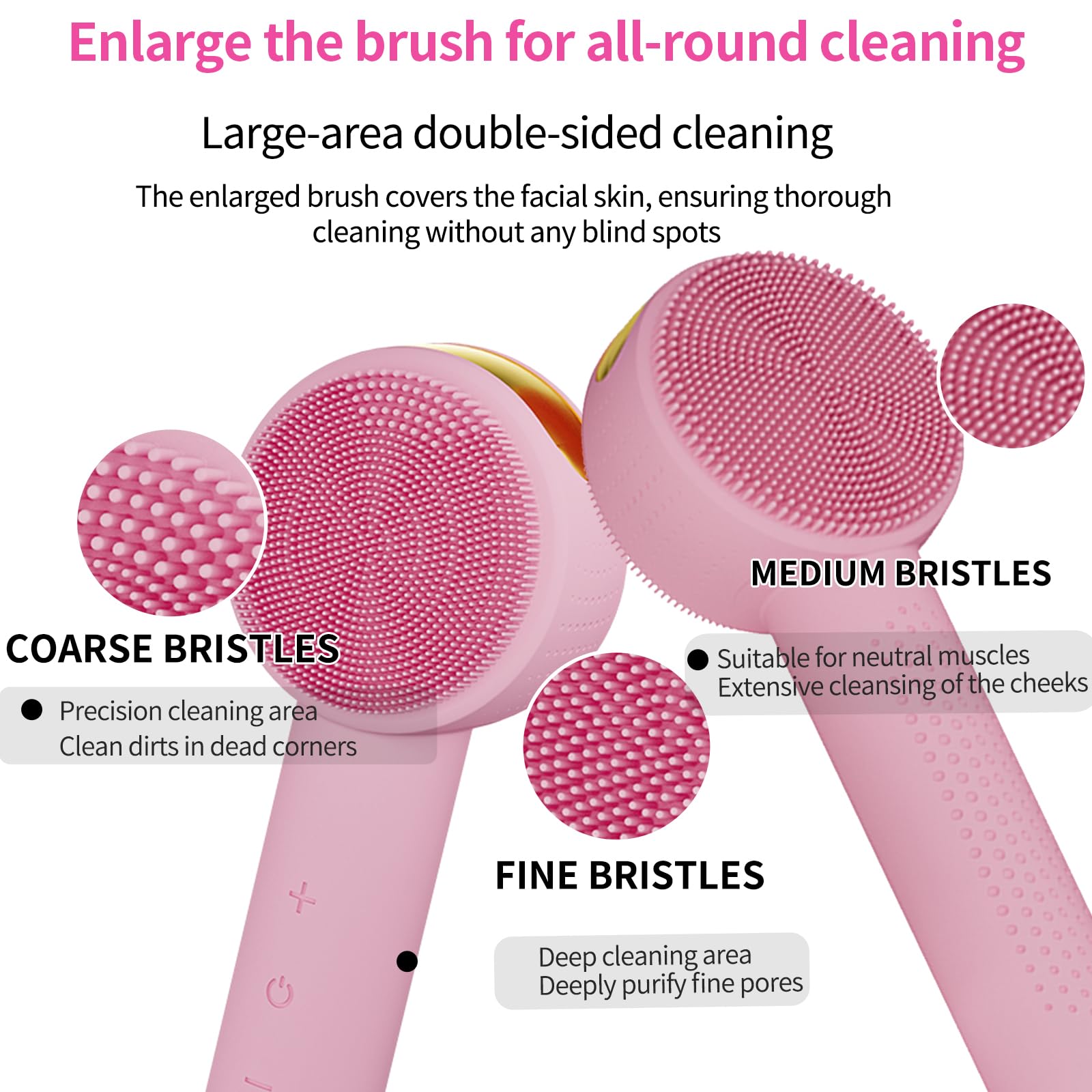 Cepillo de limpieza facial eléctrico - Limpiador facial de silicona recargable, limpiador vibratorio impermeable con 5 intensidades ajustables para limpieza profunda y exfoliación - Rosa
