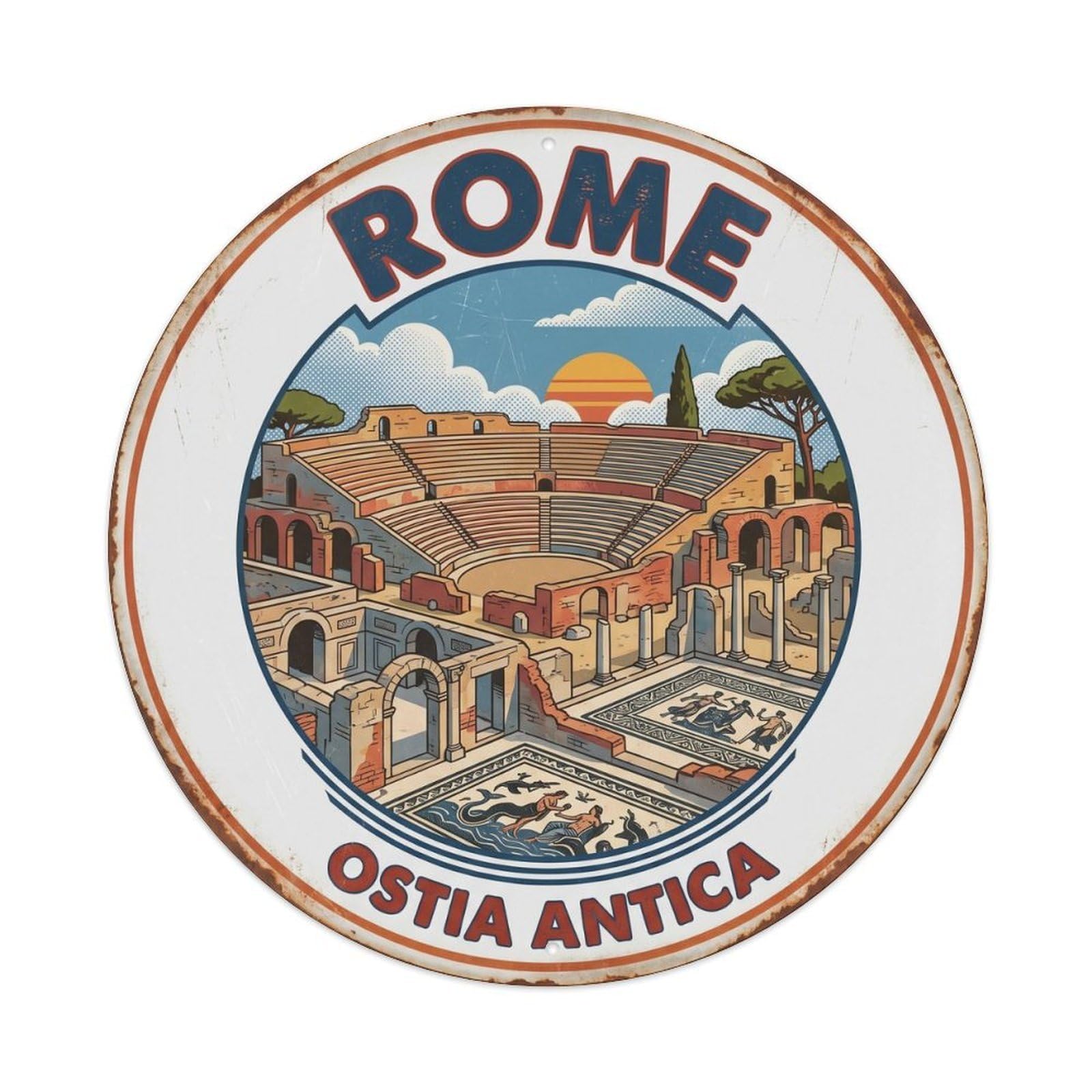 Rome Italy Landmark Travel Ostia Vintage Metal Tin Sign