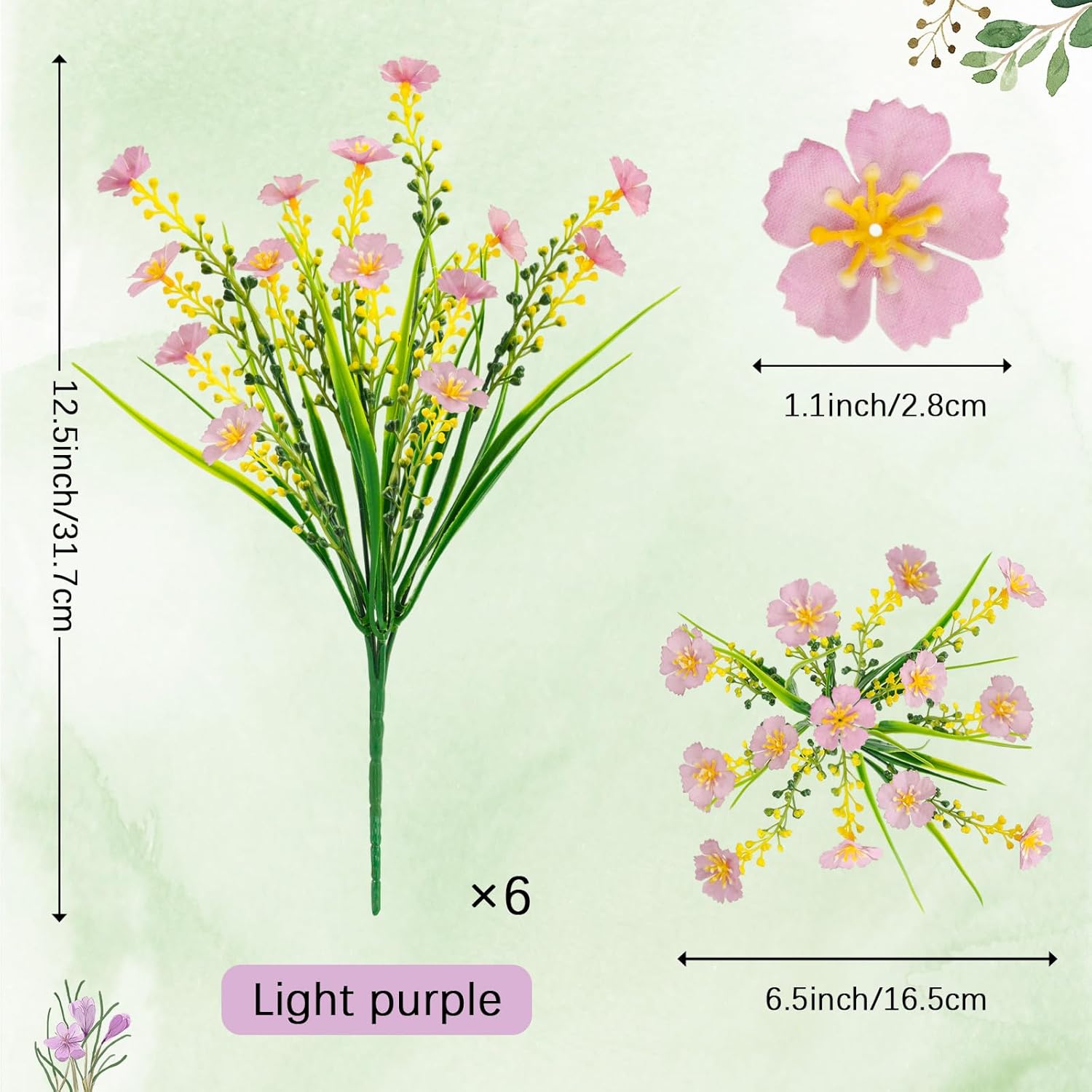 MACTING Artificial Spring Flowers for Outdoors 6 Bundles UV Resistant Fake Flowers No Fade Faux Outdoor Plants for Indoor Outside Planters Garden Porch Yard Window Pot Home Decorations,Light Purple - Image 4