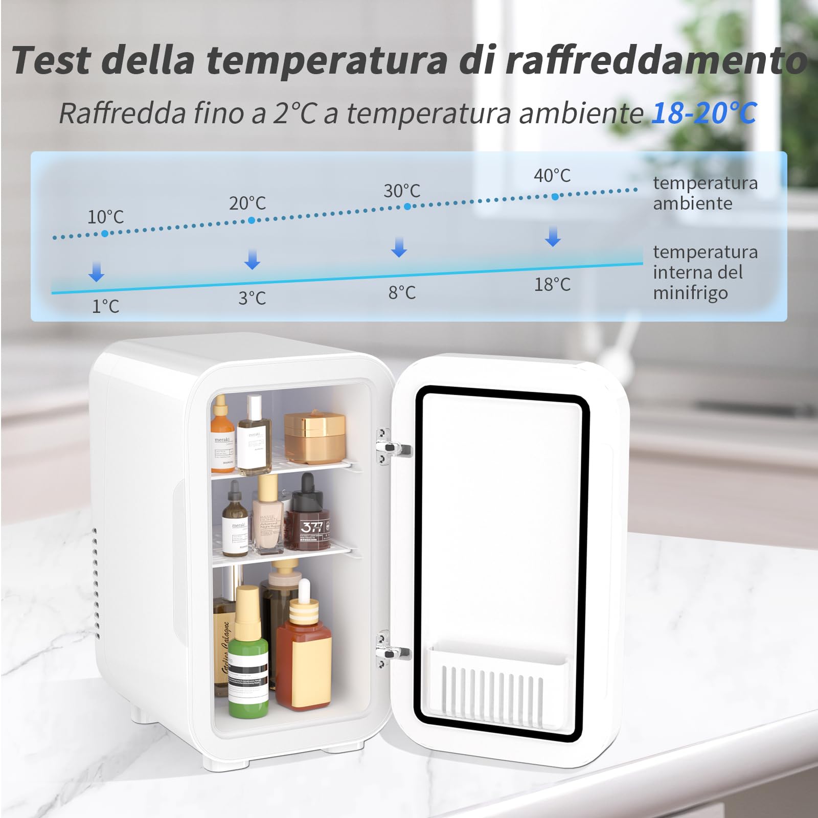 YASHE Mini Frigorifero da 6 litri/8 lattine 220-240 V AC/DC, refrigeratore termoelettrico portatile, frigoriferi, camera da letto, cura della pelle, bevande, ufficio, dormitorio e auto, bianco