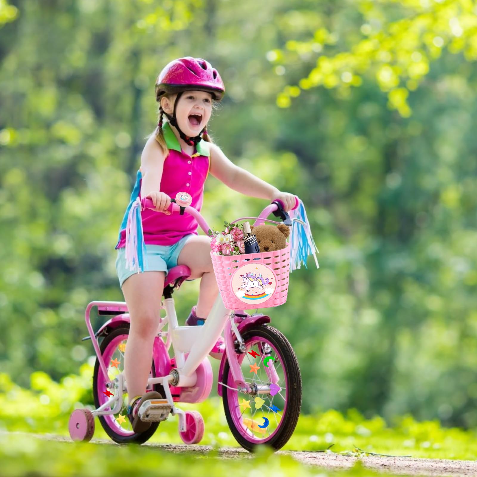Panier Vélo Enfant Licorne – Osier Plastique Arc-en-ciel – Fixation Guidon