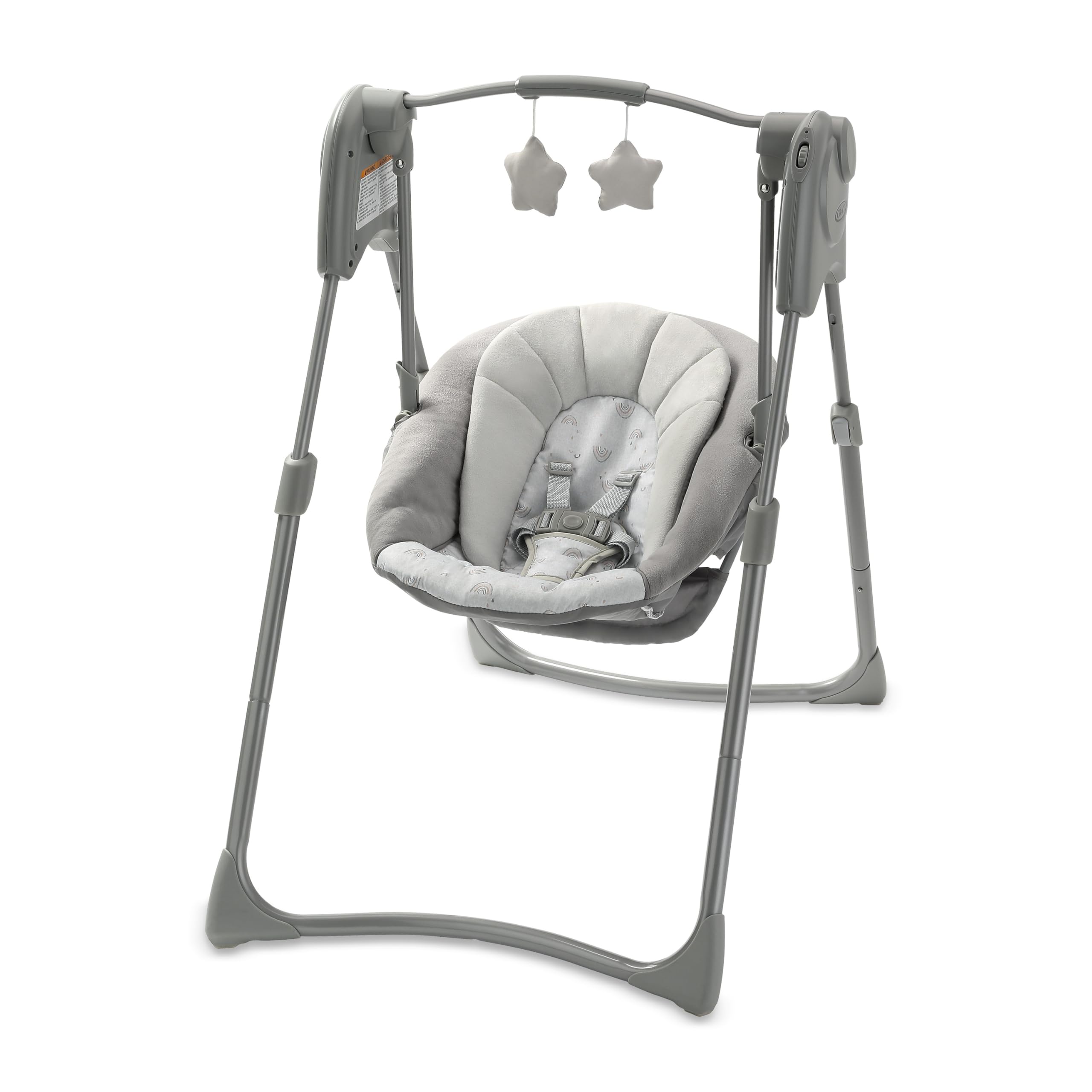 Photo 1 of Graco Slim Spaces Compact Baby Swing, Space Saving Portable Bay Swing with Height Adjustable Legs & Soft Toys, Reign